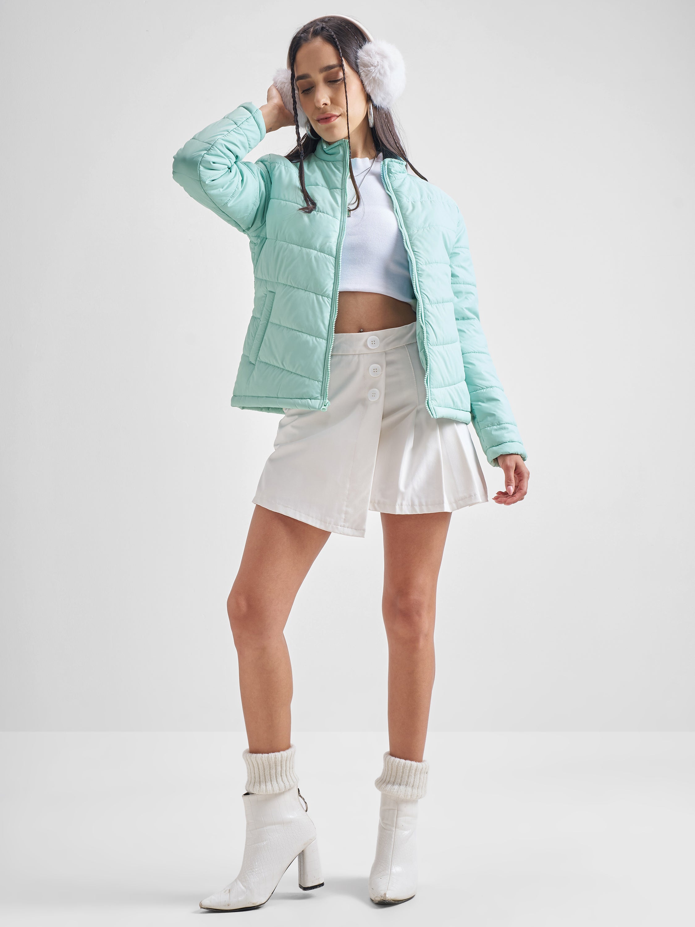 Tokyo Talkies Womens Blue Puffer Jacket - Blue - Image 2
