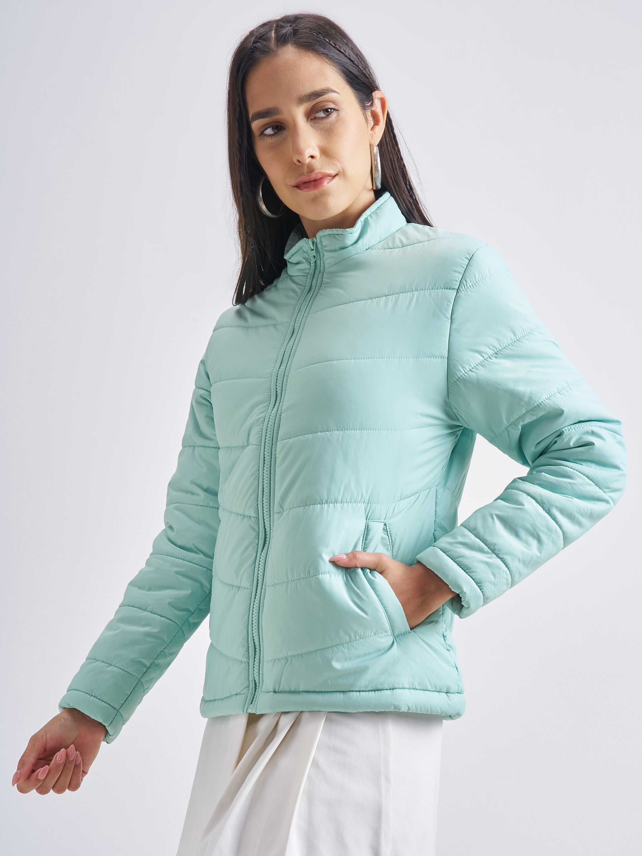 Tokyo Talkies Womens Blue Puffer Jacket - Blue - Image 4