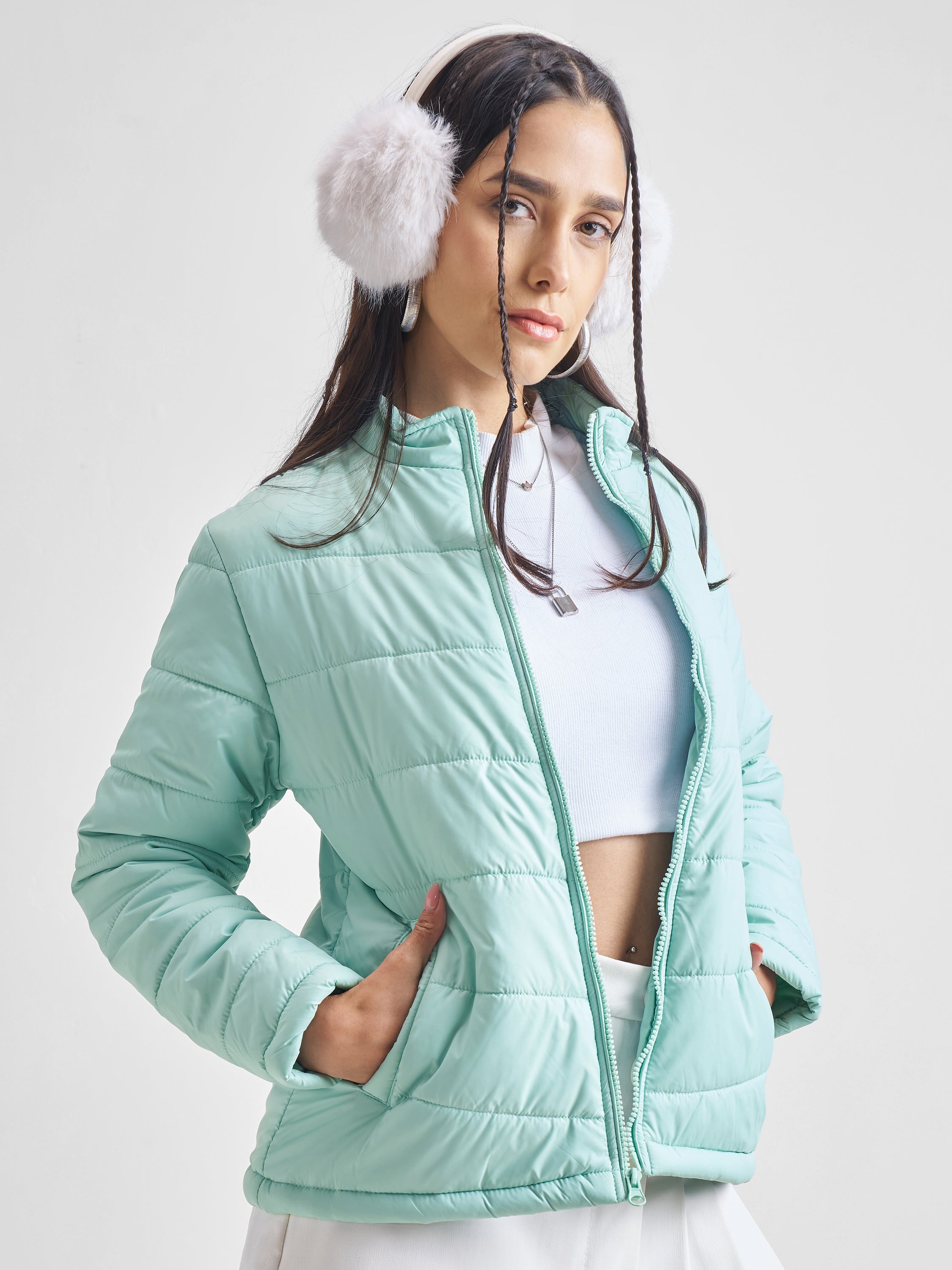 Tokyo Talkies Womens Blue Puffer Jacket - Blue - Image 6