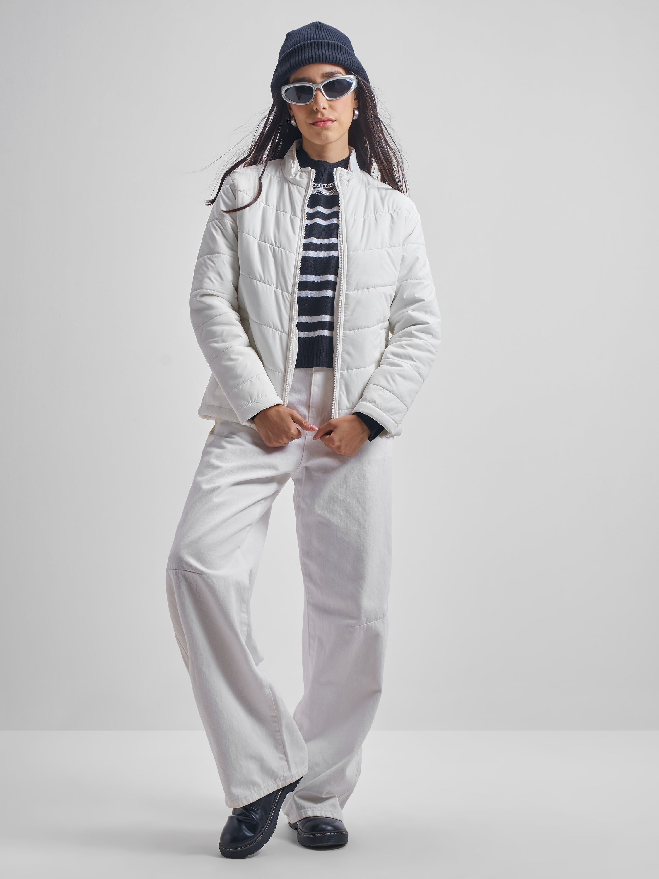 Tokyo Talkies Women White Puffer Jacket - White - Image 2