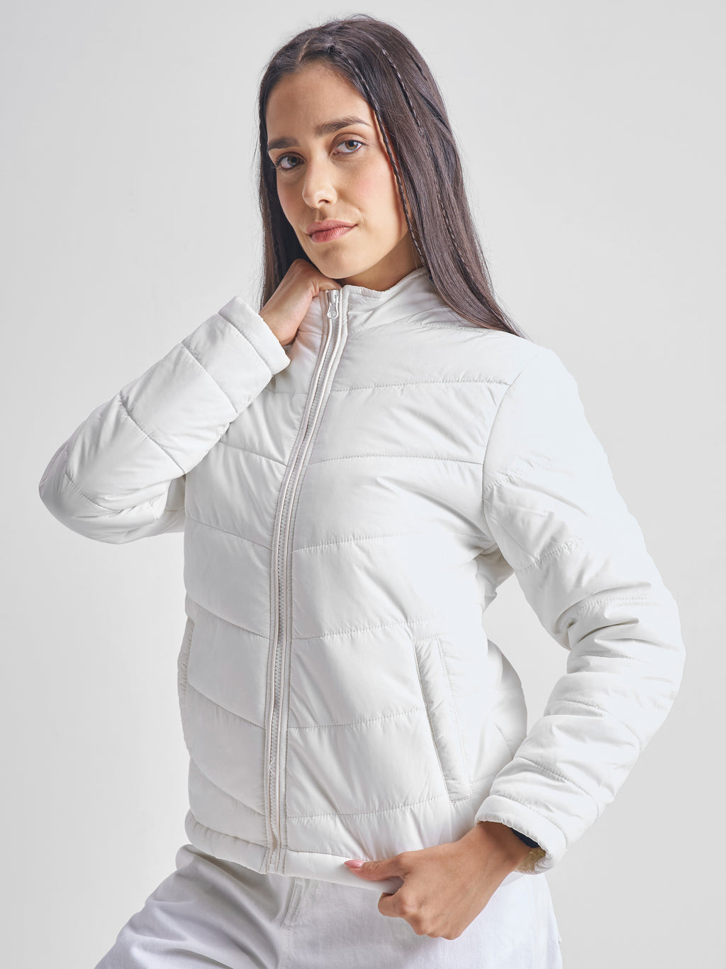 Tokyo Talkies Women White Puffer Jacket - White - Image 4