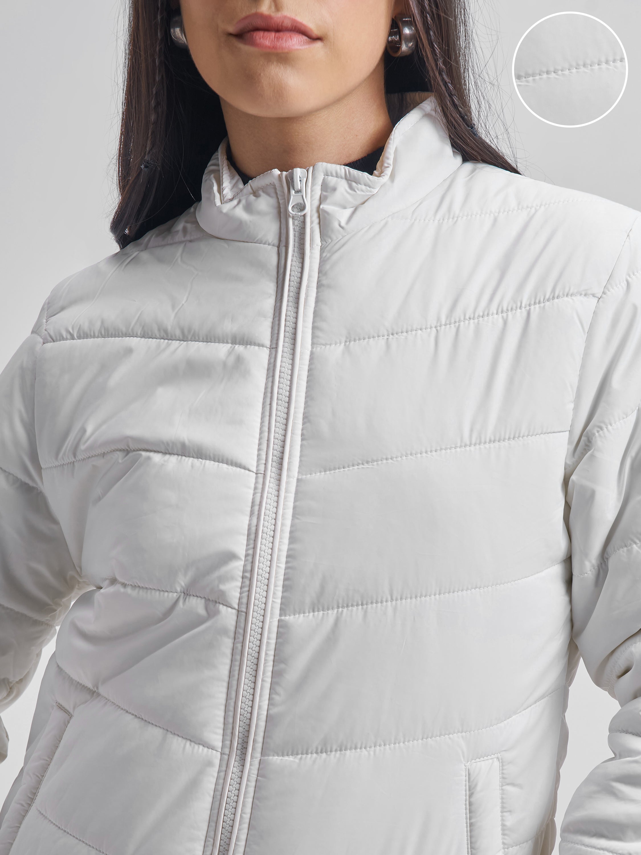 Tokyo Talkies Women White Puffer Jacket - White - Image 5