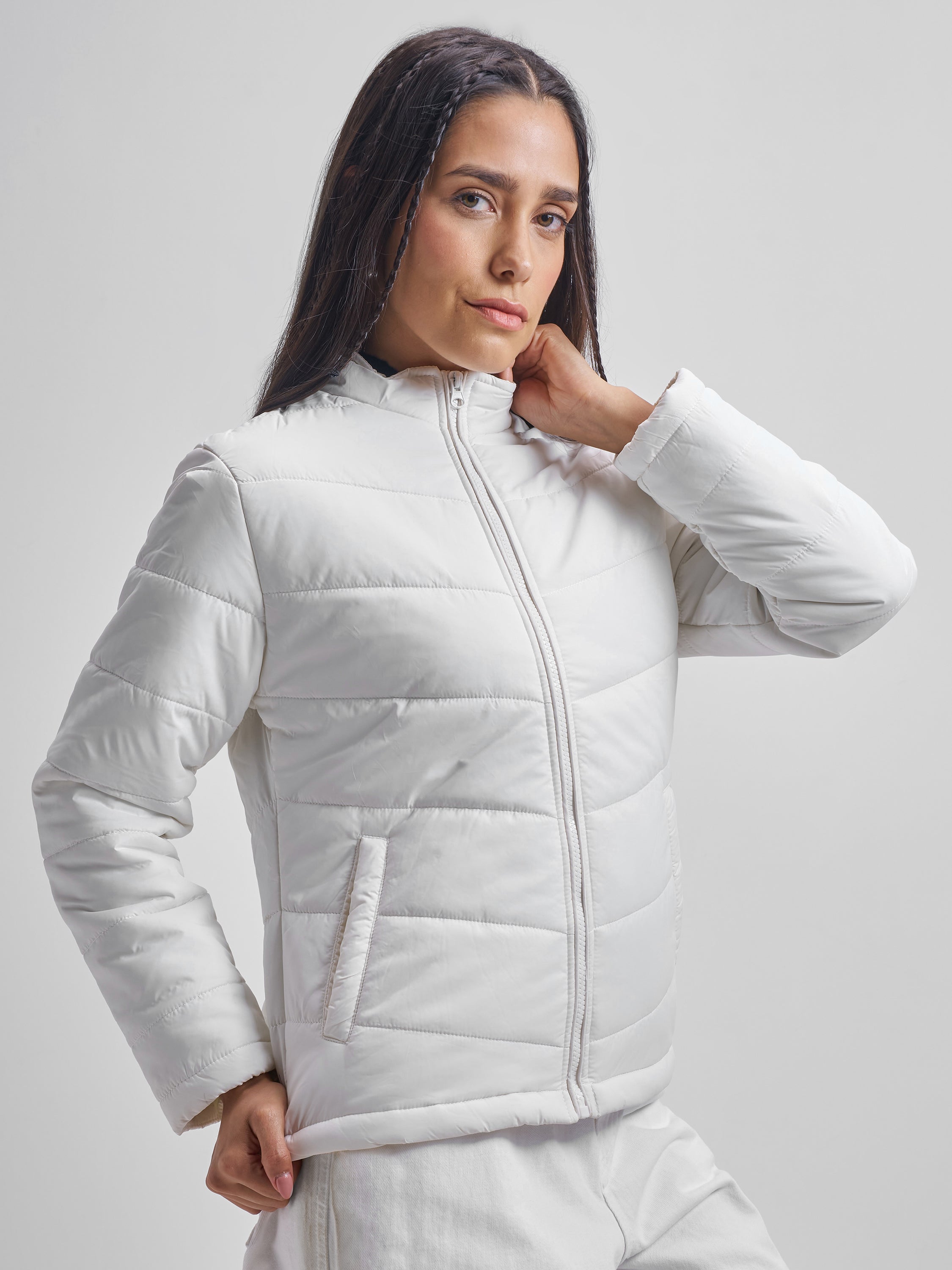 Tokyo Talkies Women White Puffer Jacket - White - Image 6