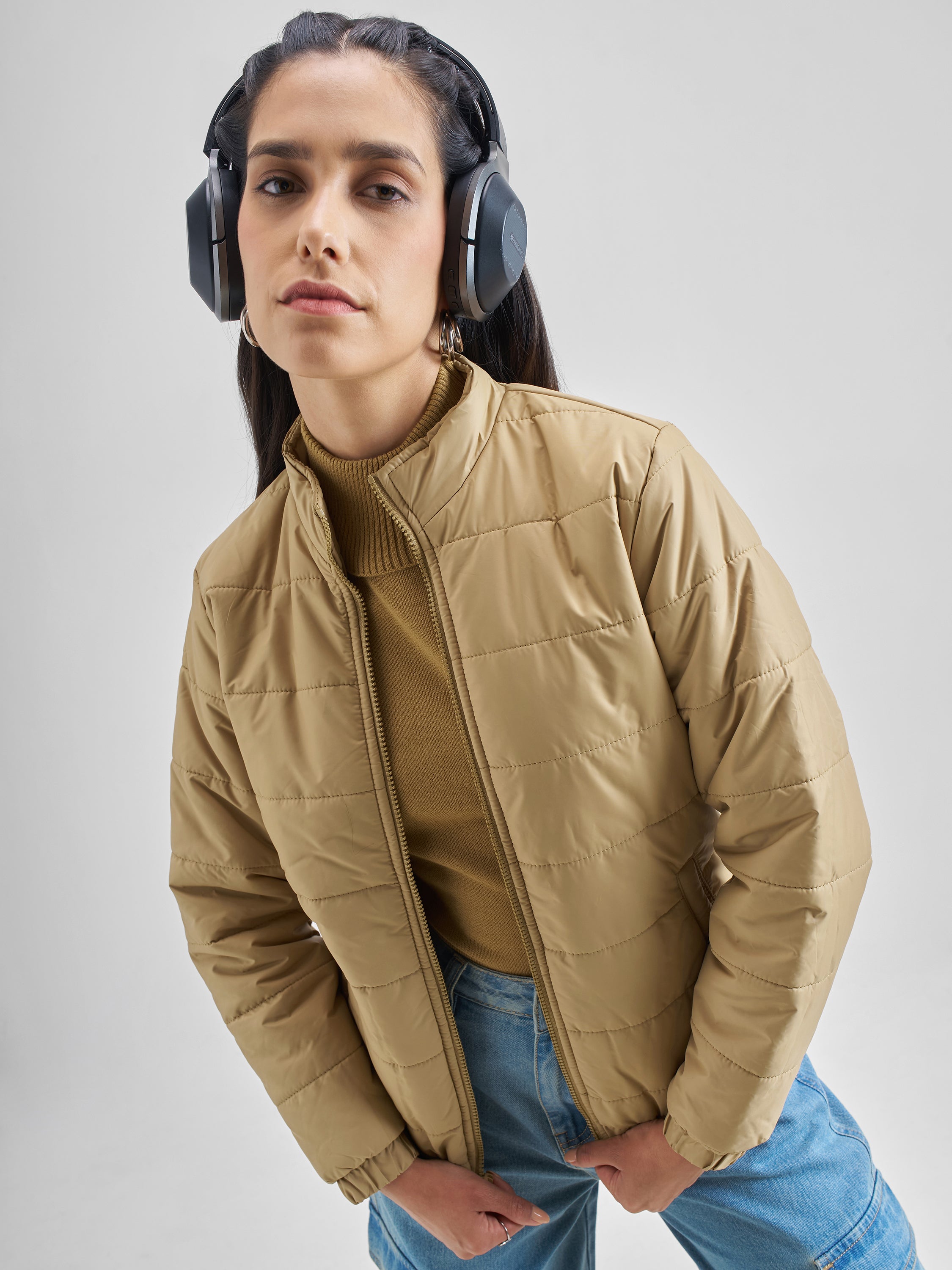 Tokyo Talkies Women Beige Puffer Jacket - Beige - Image 1