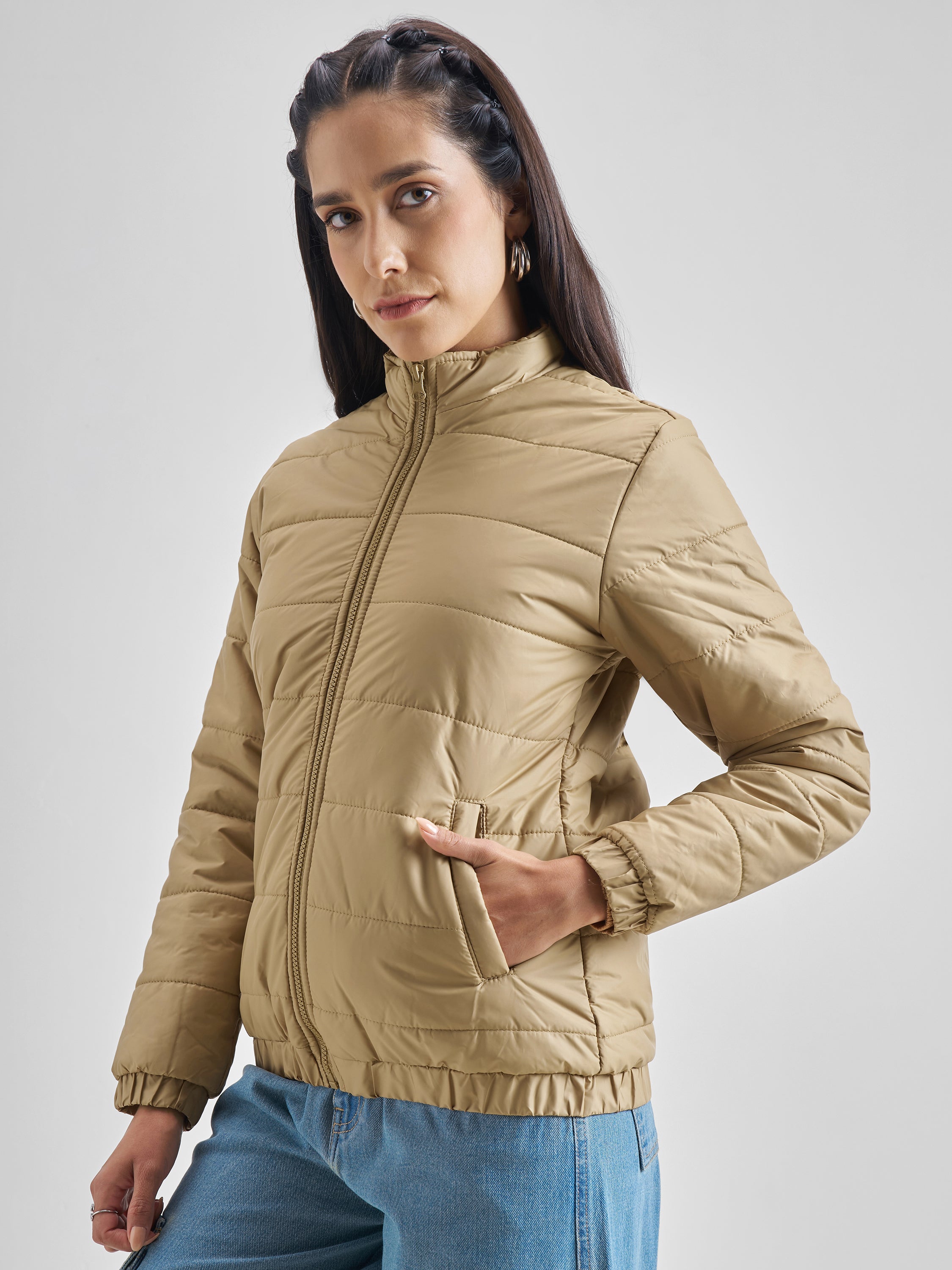 Tokyo Talkies Women Beige Puffer Jacket - Beige - Image 4