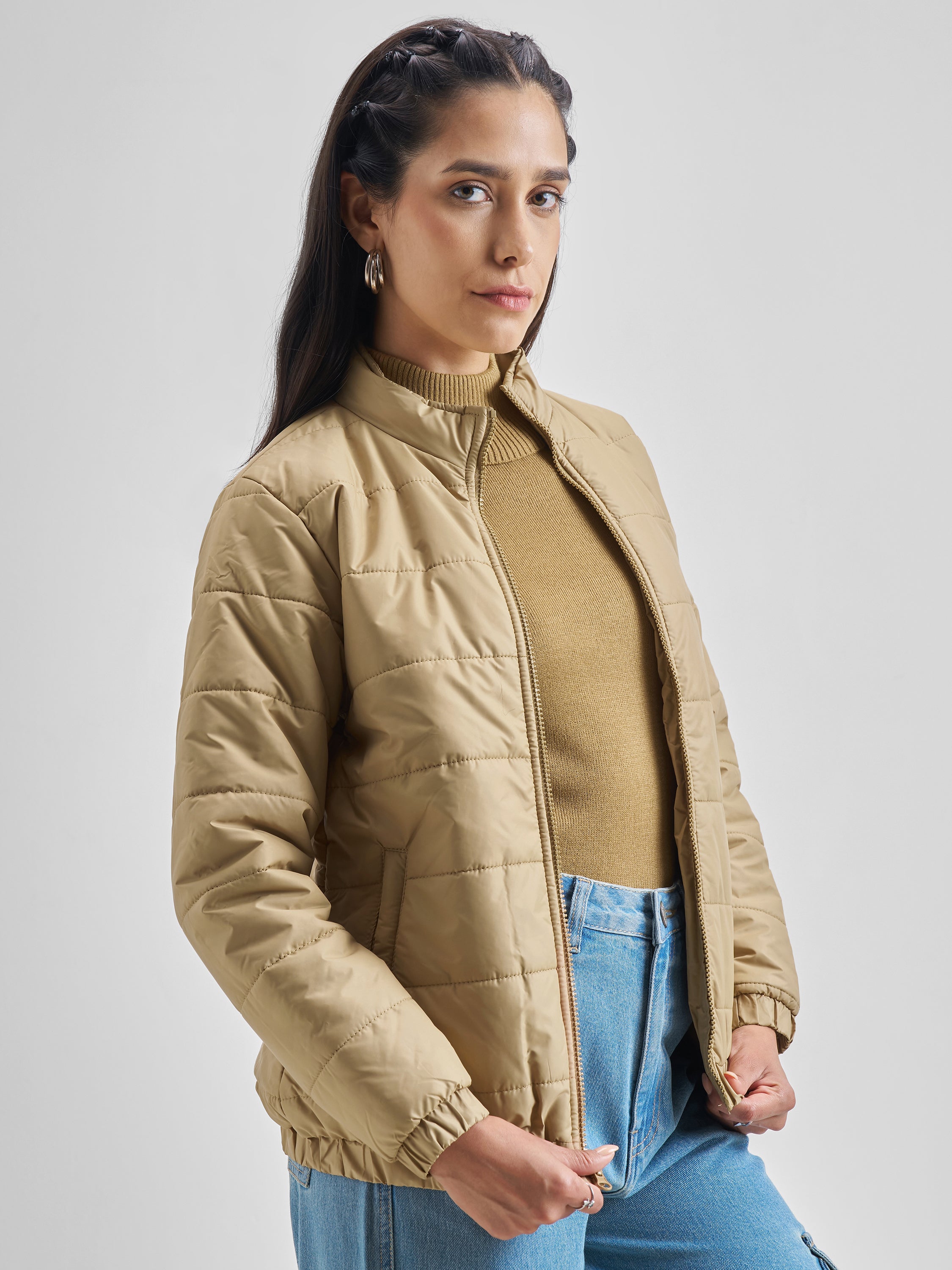 Tokyo Talkies Women Beige Puffer Jacket - Beige - Image 6