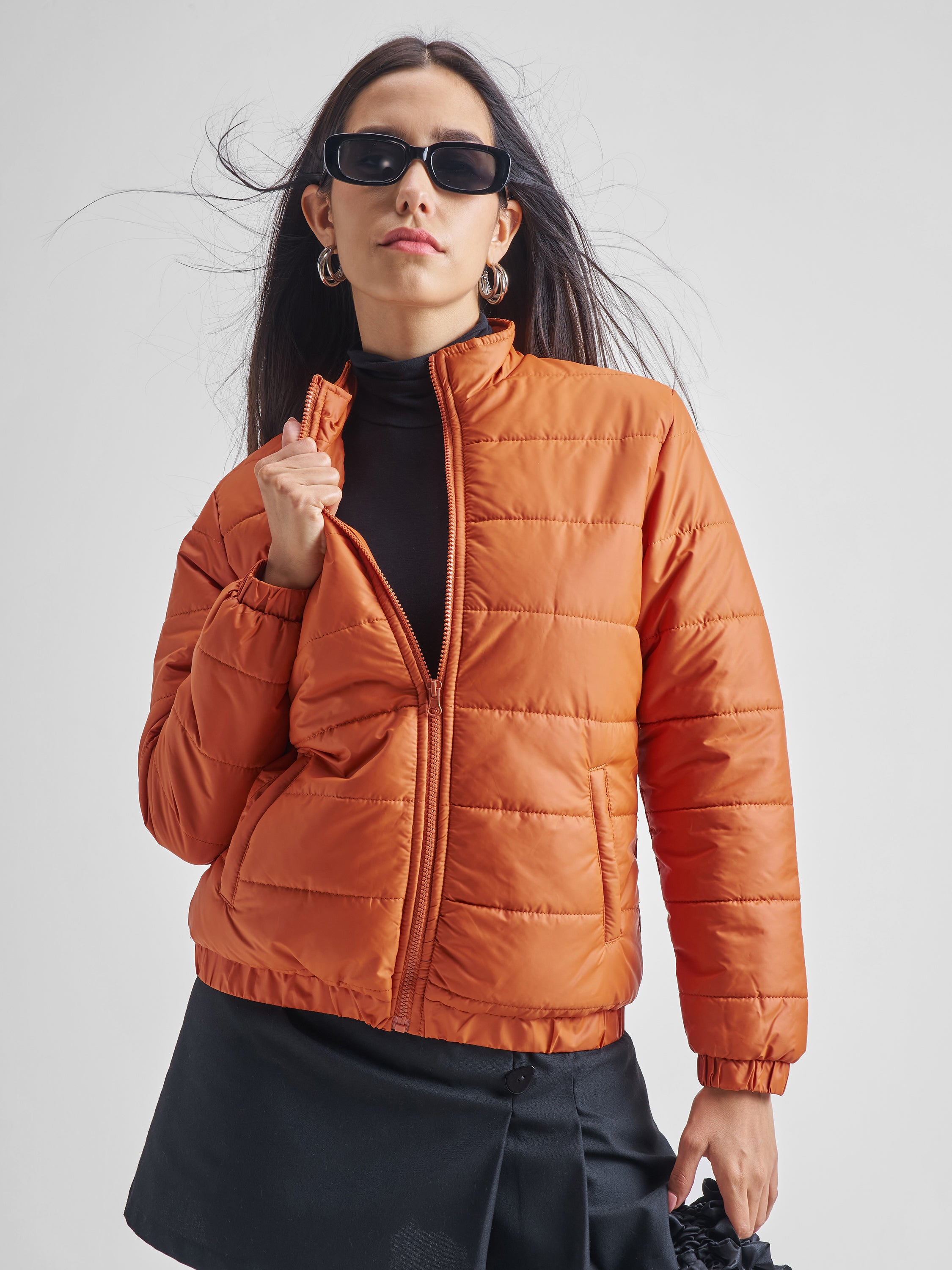 Tokyo Talkies Women Rust Puffer Jacket - Rust - Image 1