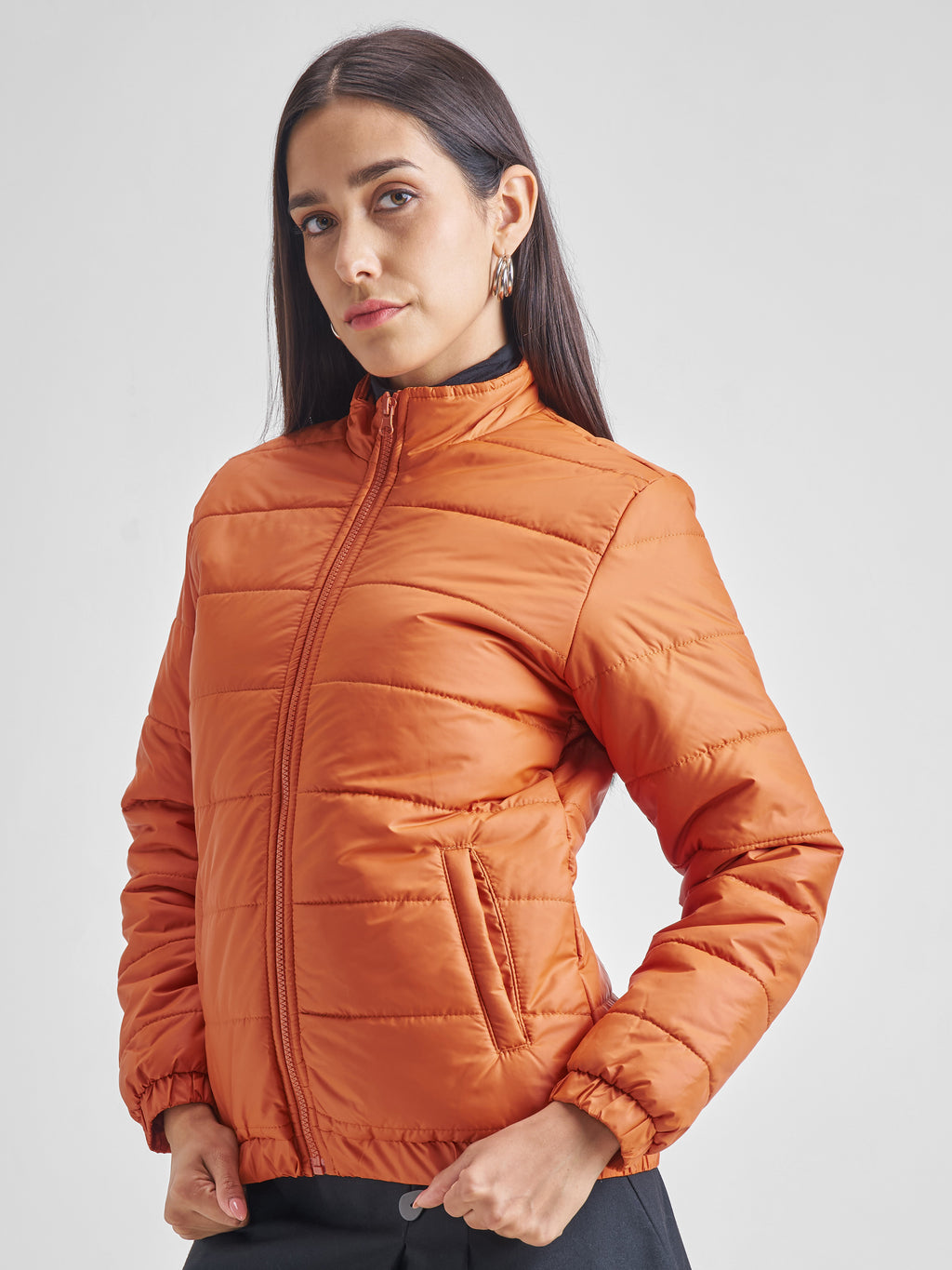 Tokyo Talkies Women Rust Puffer Jacket - Rust - Image 4