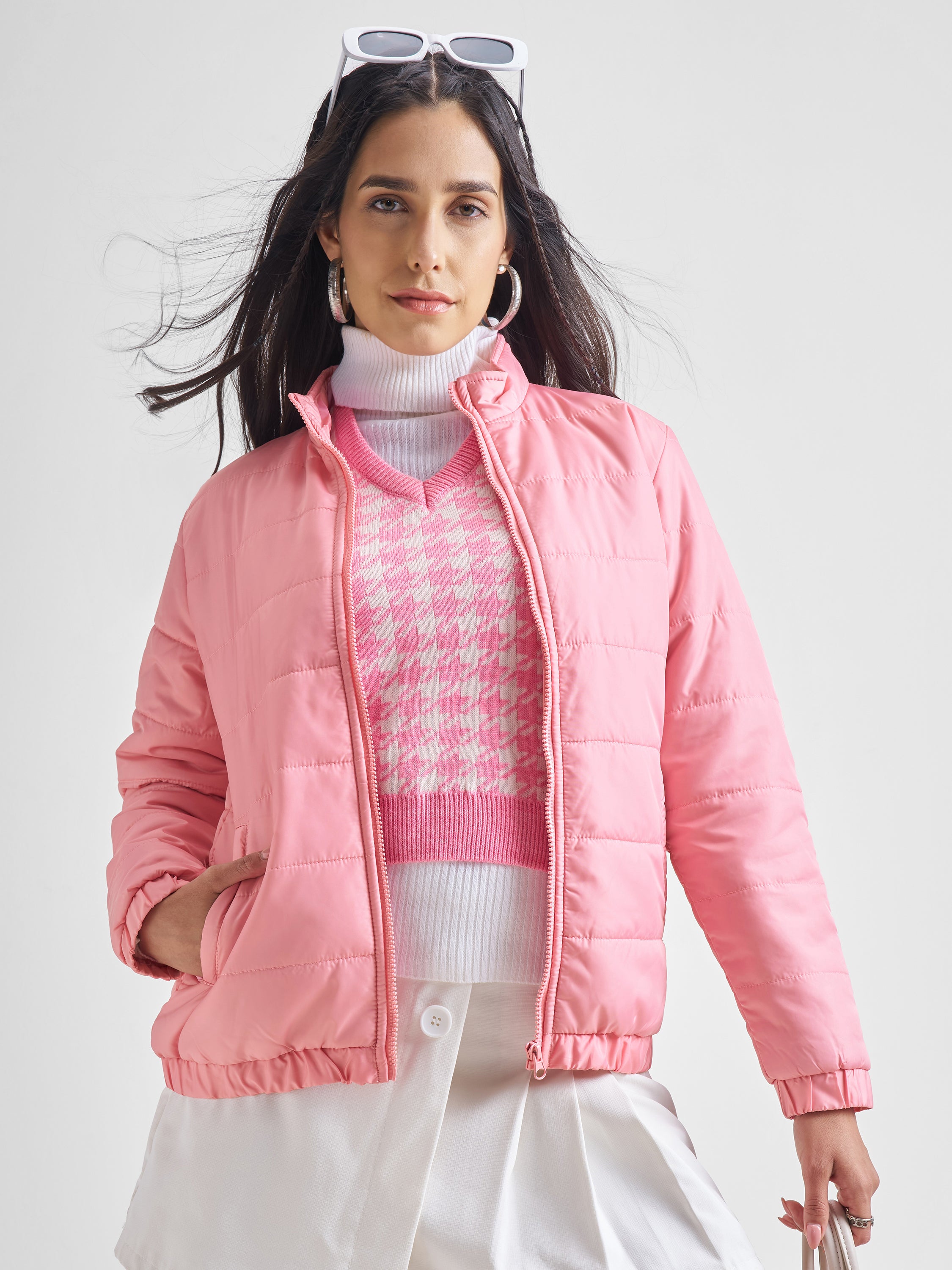 Tokyo Talkies Women Pink Puffer Jacket - Pink - Image 1
