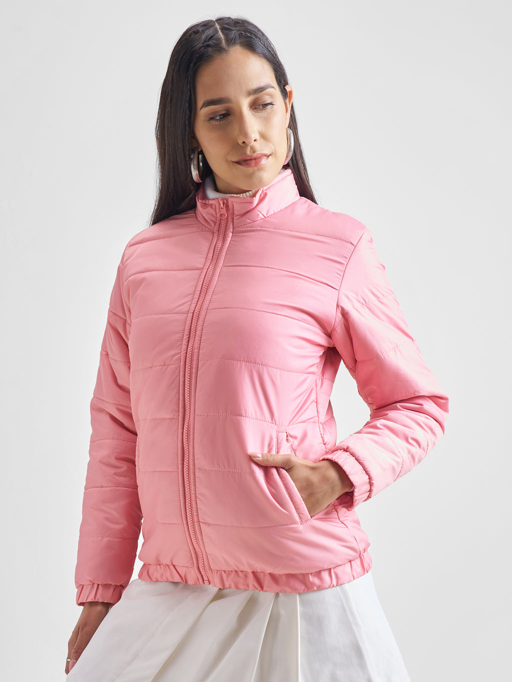 Tokyo Talkies Women Pink Puffer Jacket - Pink - Image 4