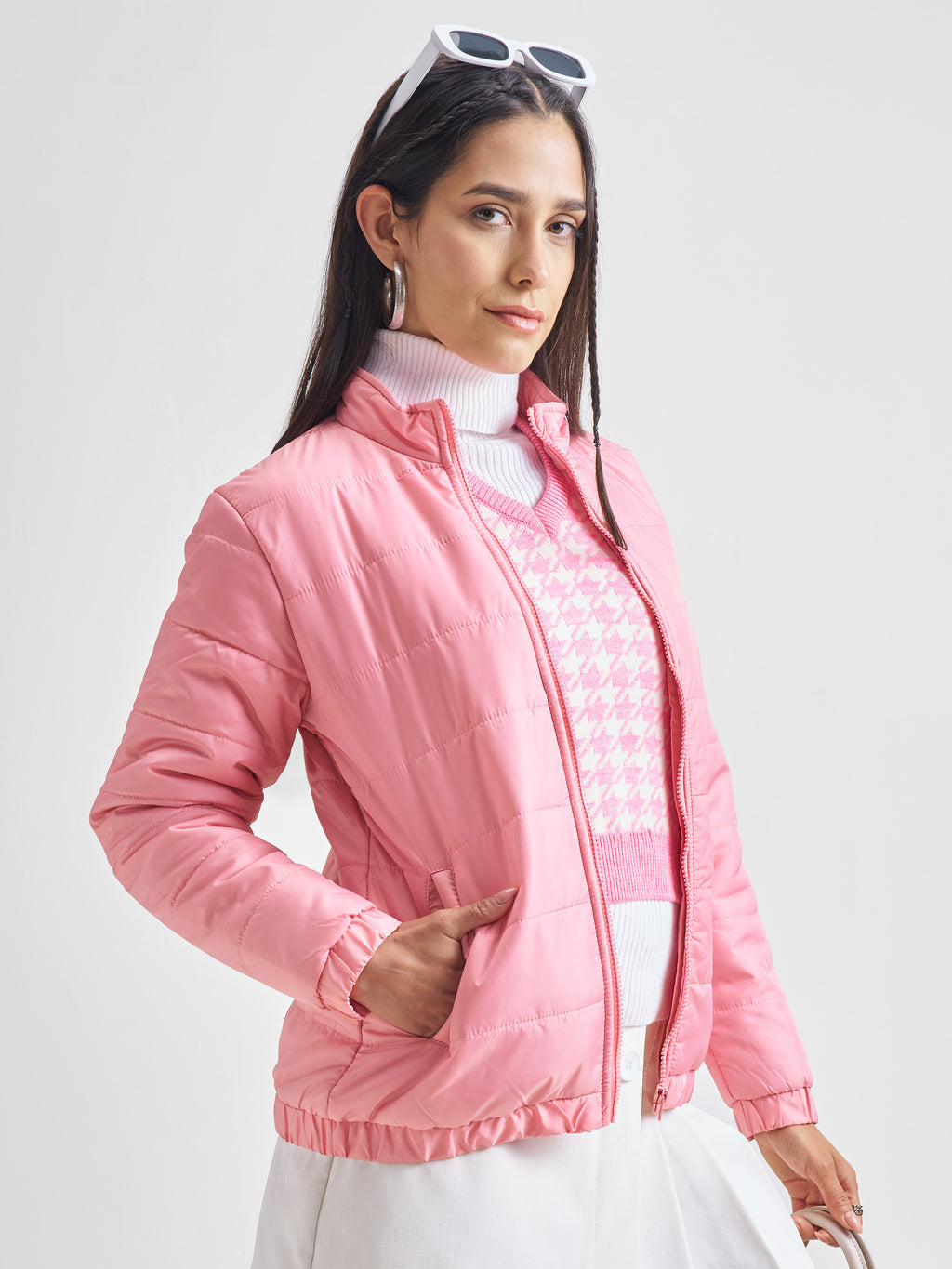 Tokyo Talkies Women Pink Puffer Jacket - Pink - Image 6