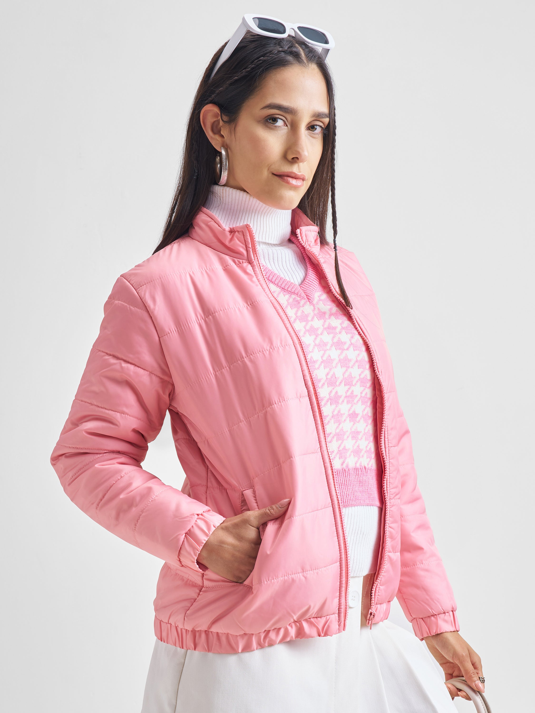 Tokyo Talkies Women Pink Puffer Jacket - Pink - Image 6