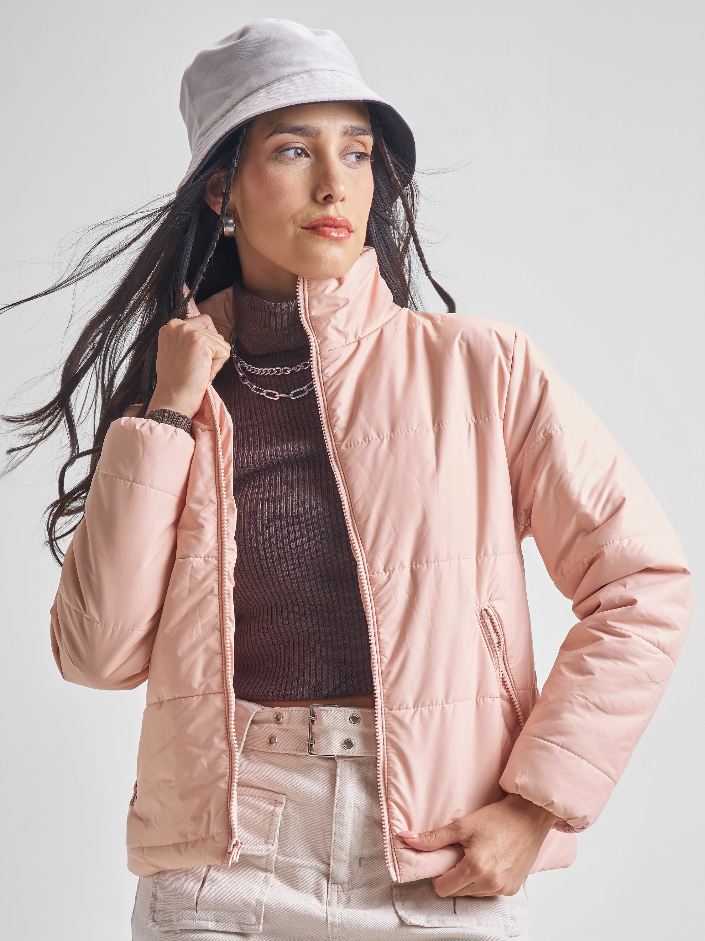 Tokyo Talkies Women Pink Puffer Jacket - Pink - Image 1