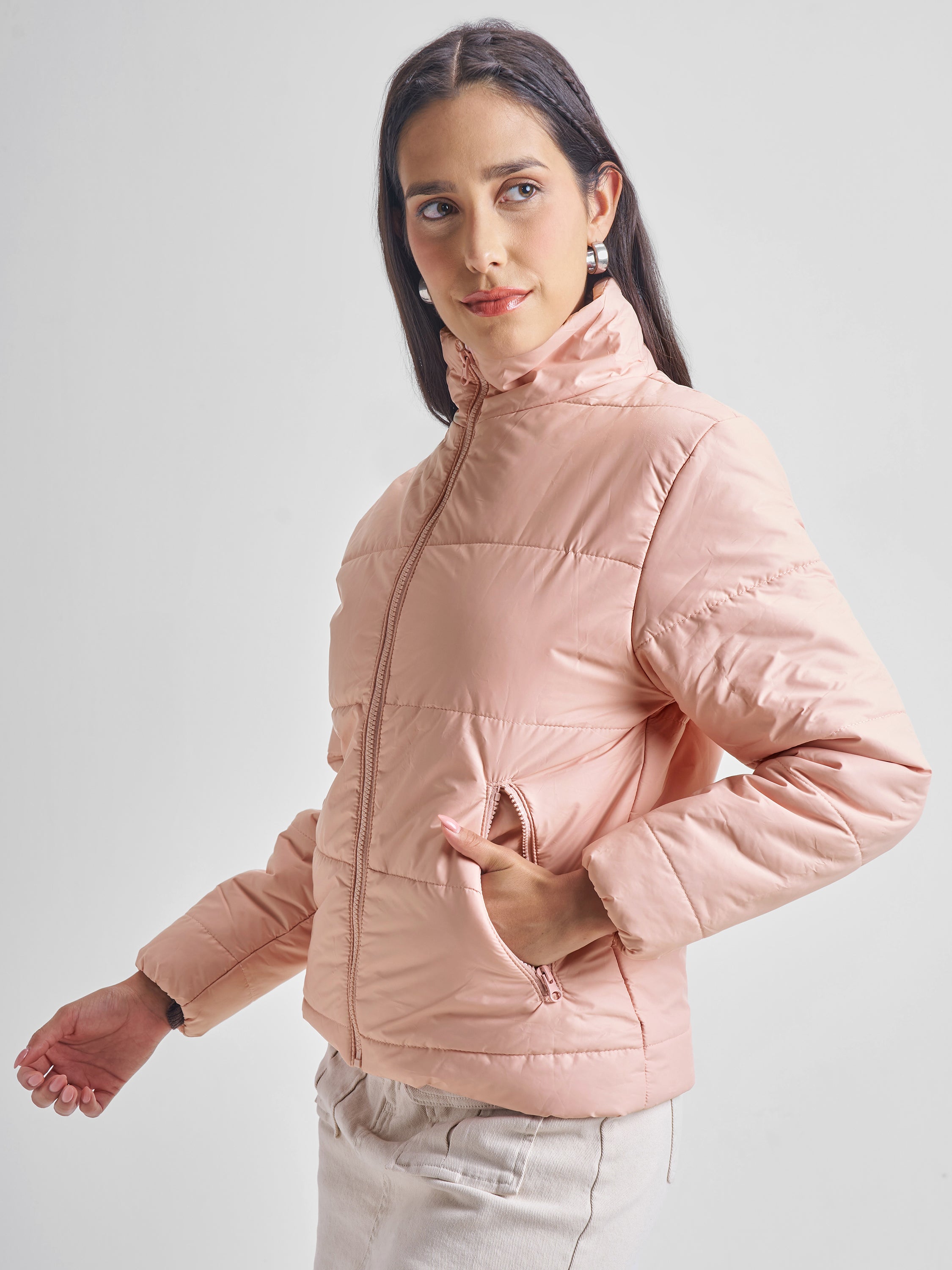 Tokyo Talkies Women Pink Puffer Jacket - Pink - Image 4