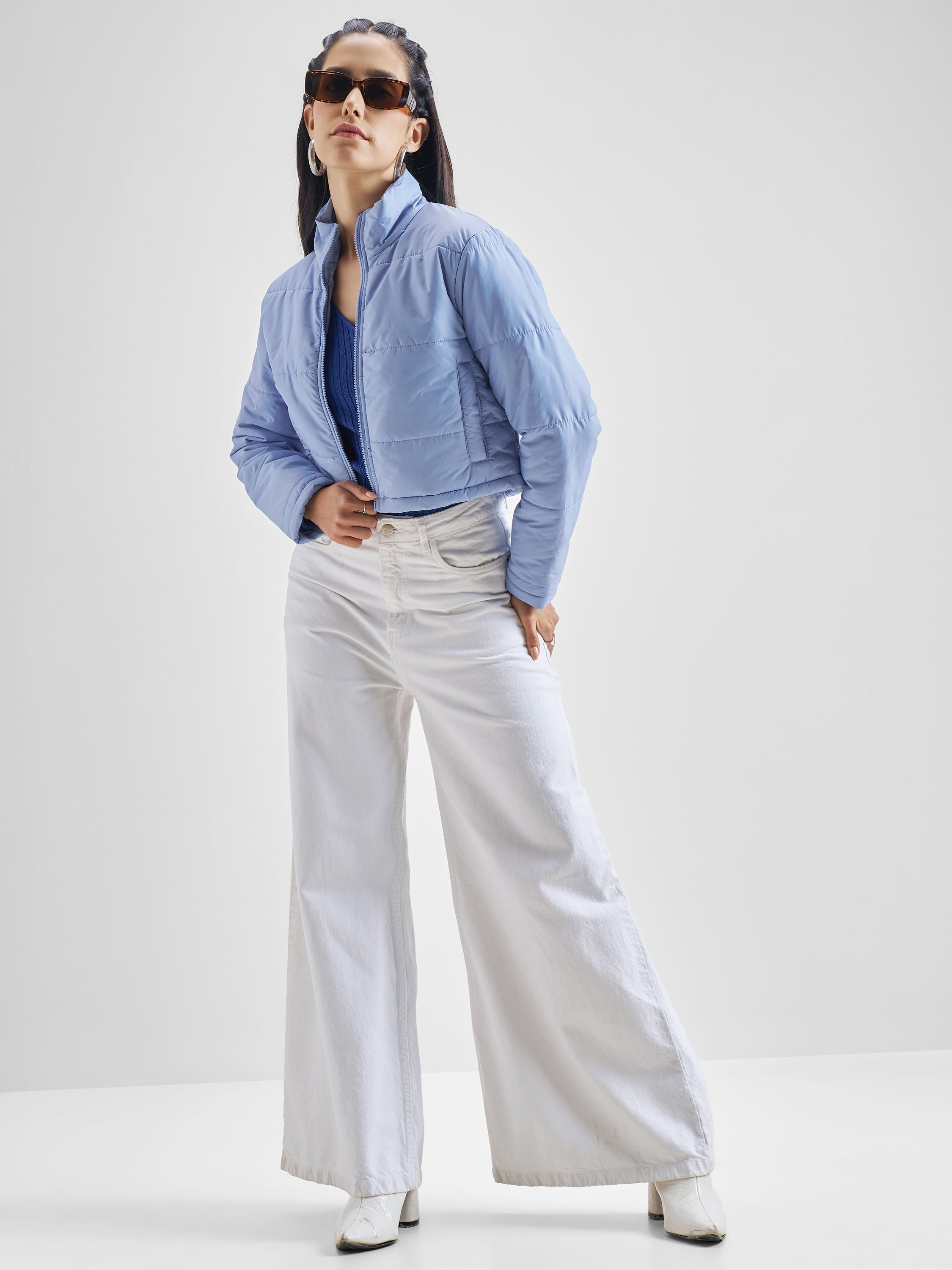 Tokyo Talkies Women Blue Puffer Jacket - Blue - Image 2