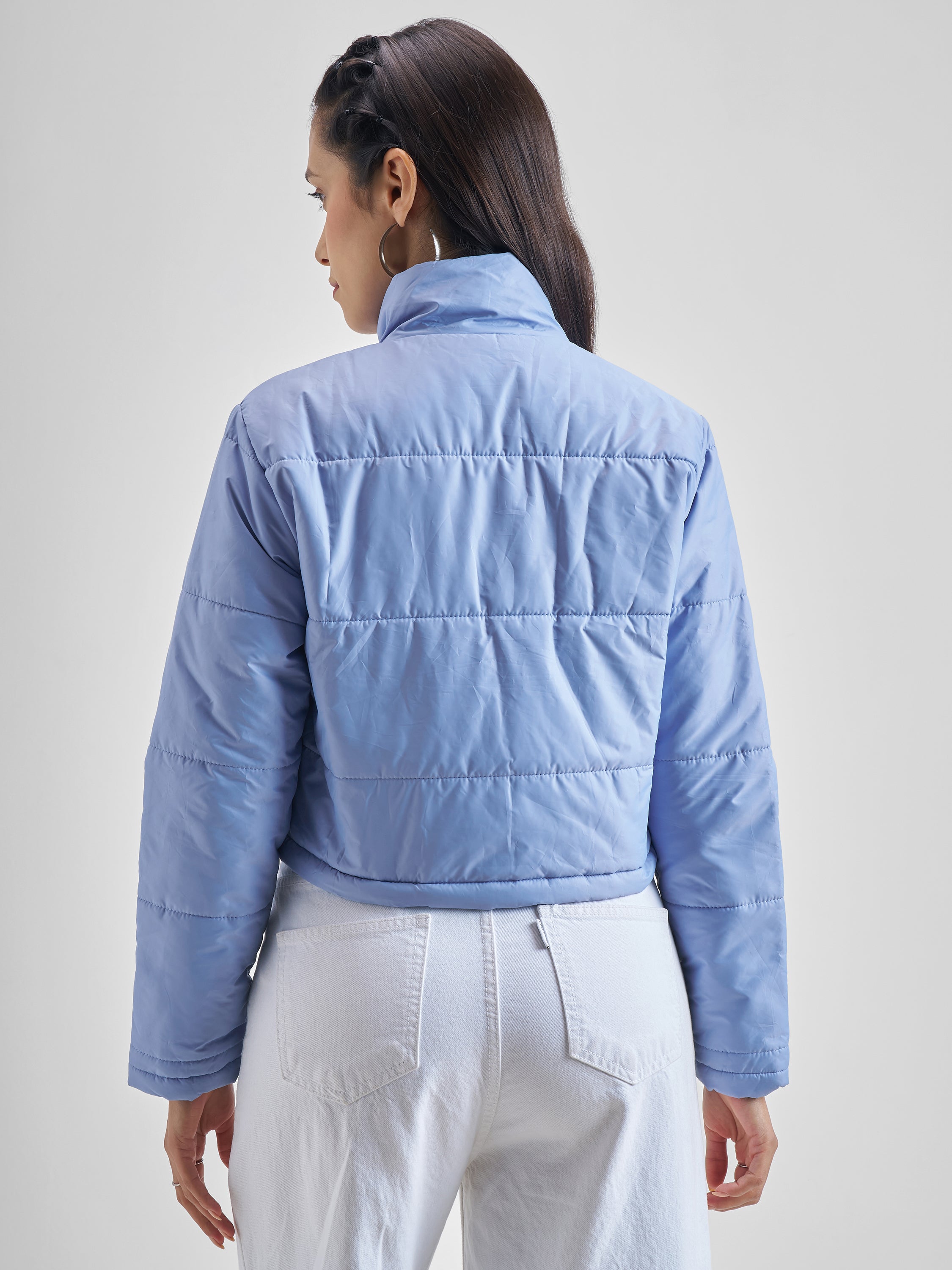 Tokyo Talkies Women Blue Puffer Jacket - Blue - Image 3
