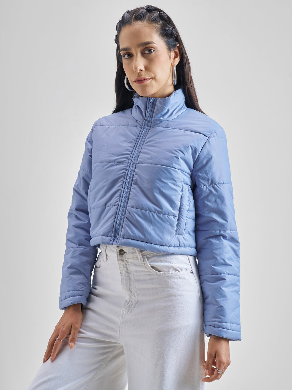 Tokyo Talkies Women Blue Puffer Jacket - Blue - Image 4