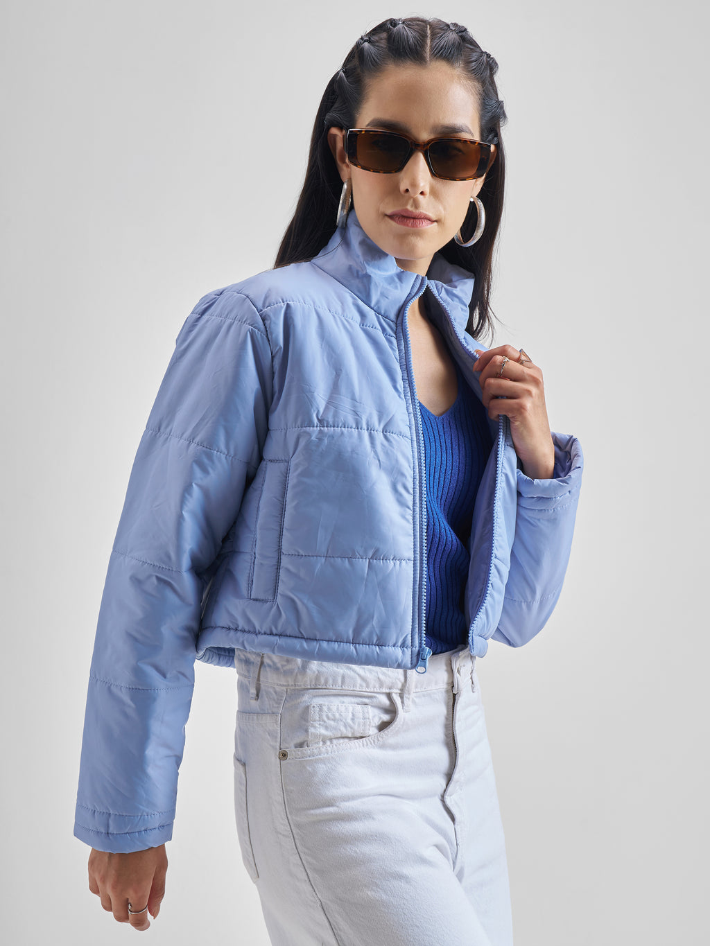 Tokyo Talkies Women Blue Puffer Jacket - Blue - Image 6