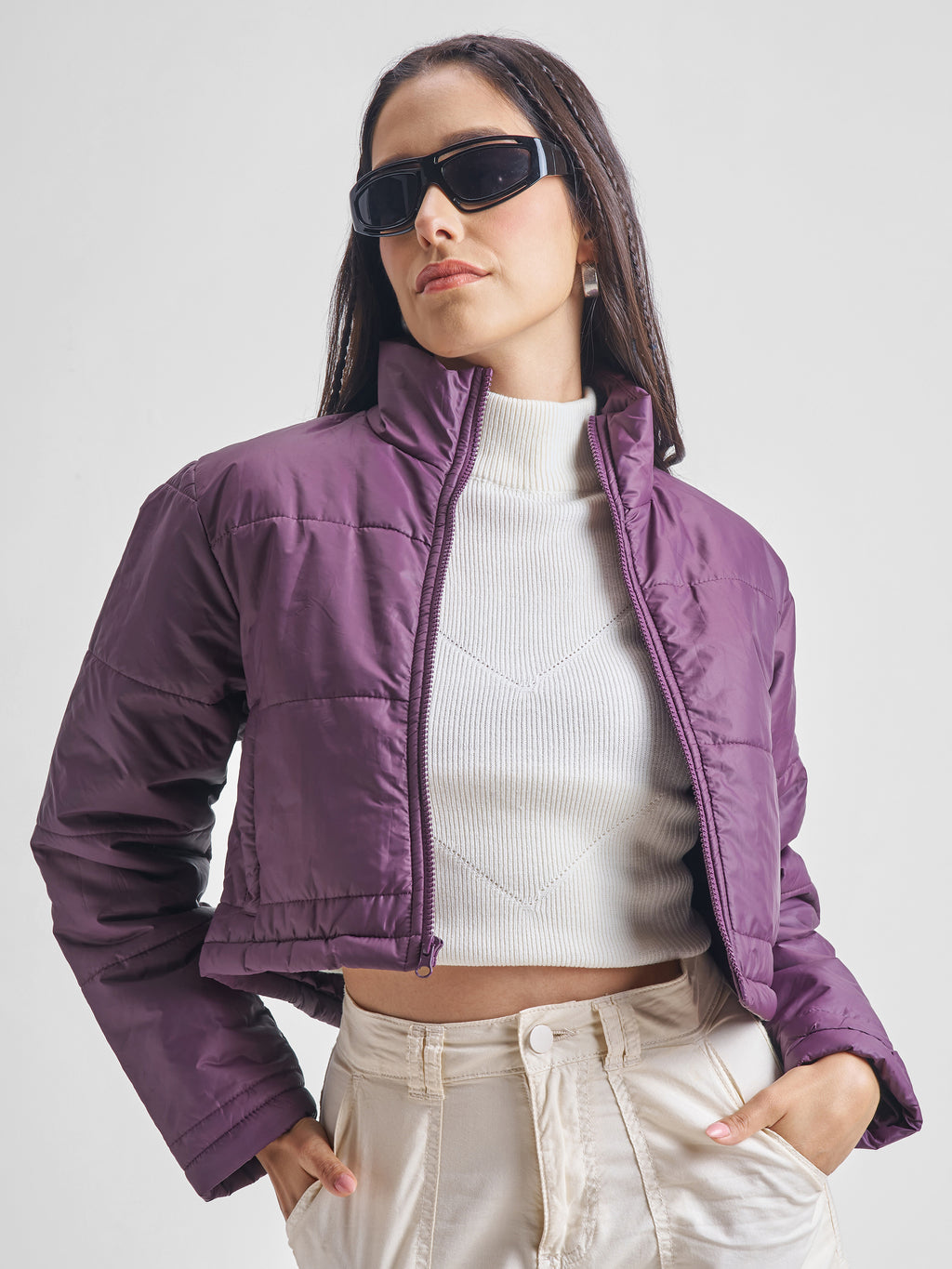 Tokyo Talkies Womens Puffer Jacket - Purple - Image 1
