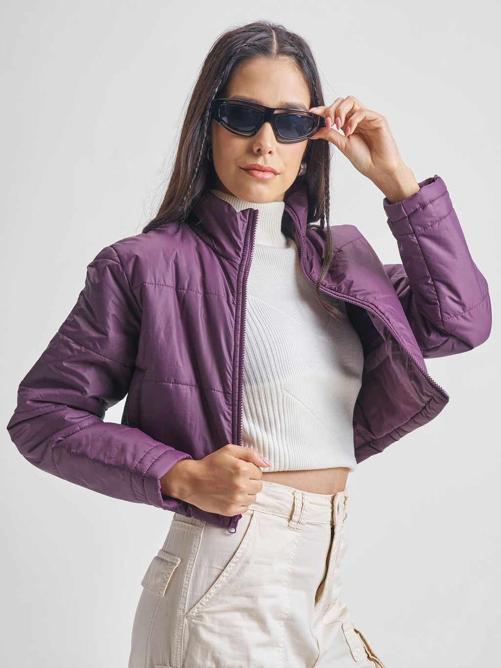 Tokyo Talkies Womens Puffer Jacket - Purple - Image 6
