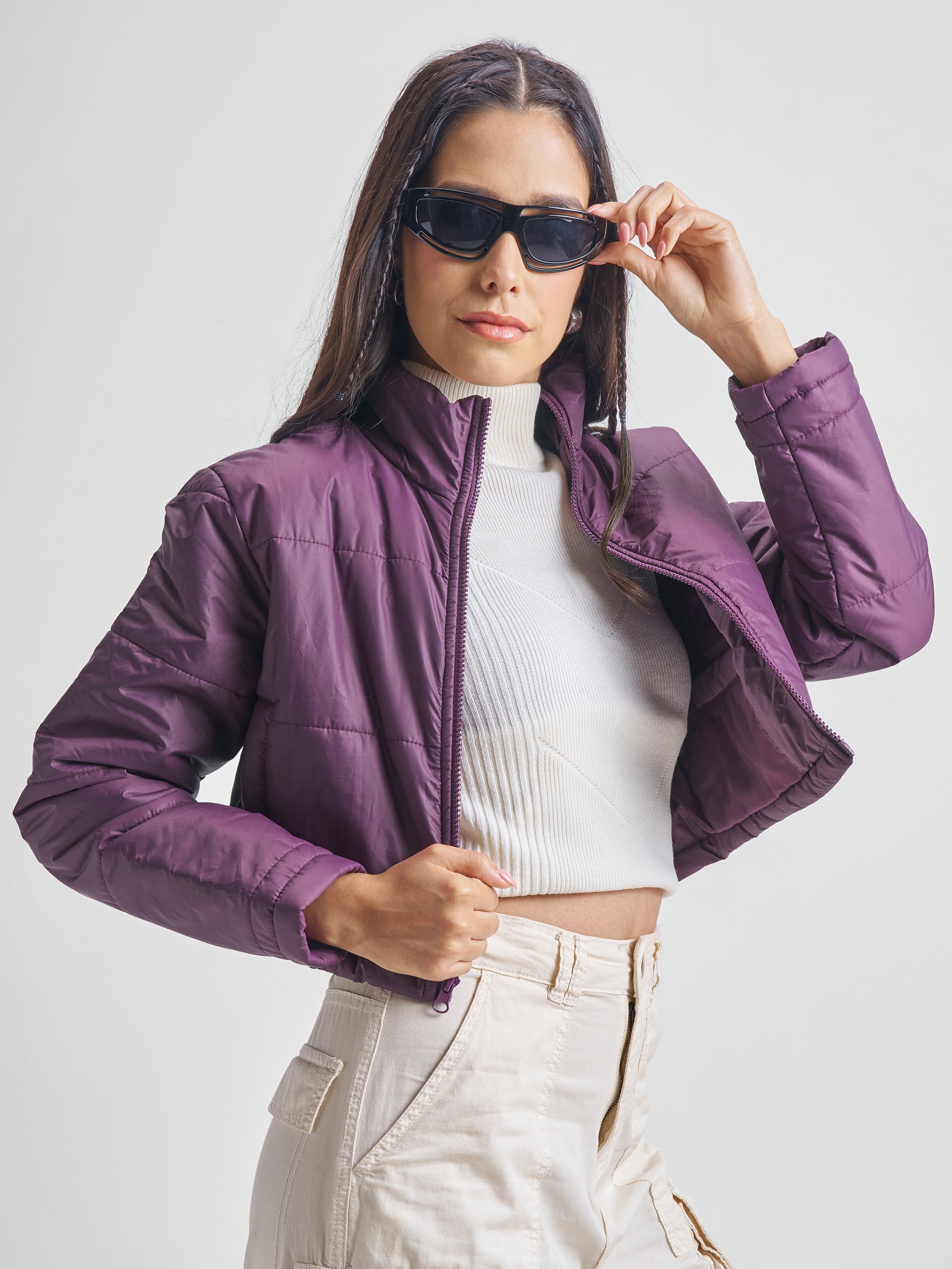 Tokyo Talkies Womens Puffer Jacket - Purple - Image 6