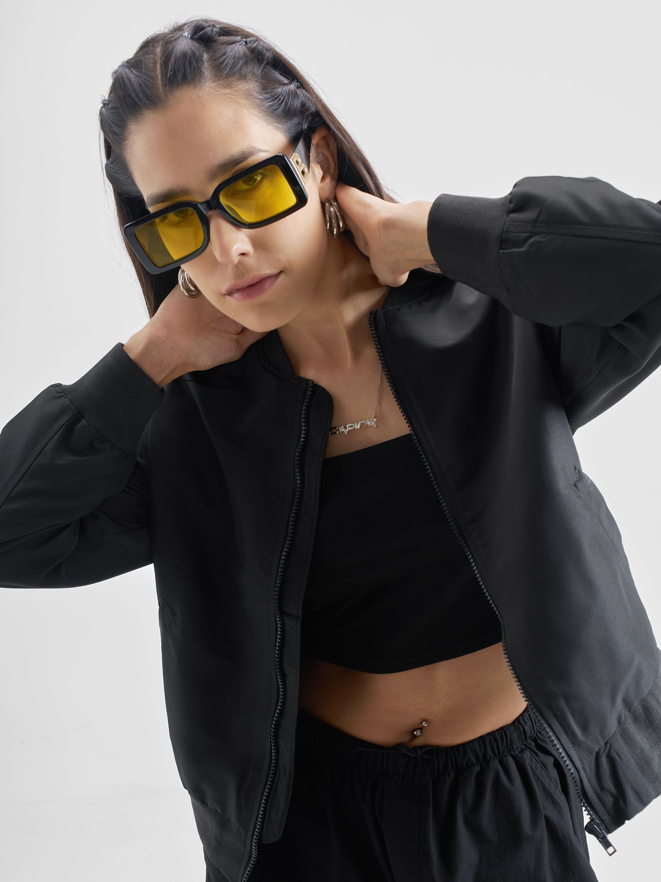 Women Tokyo Talkies Black Bomber Jacket - Black - Image 1