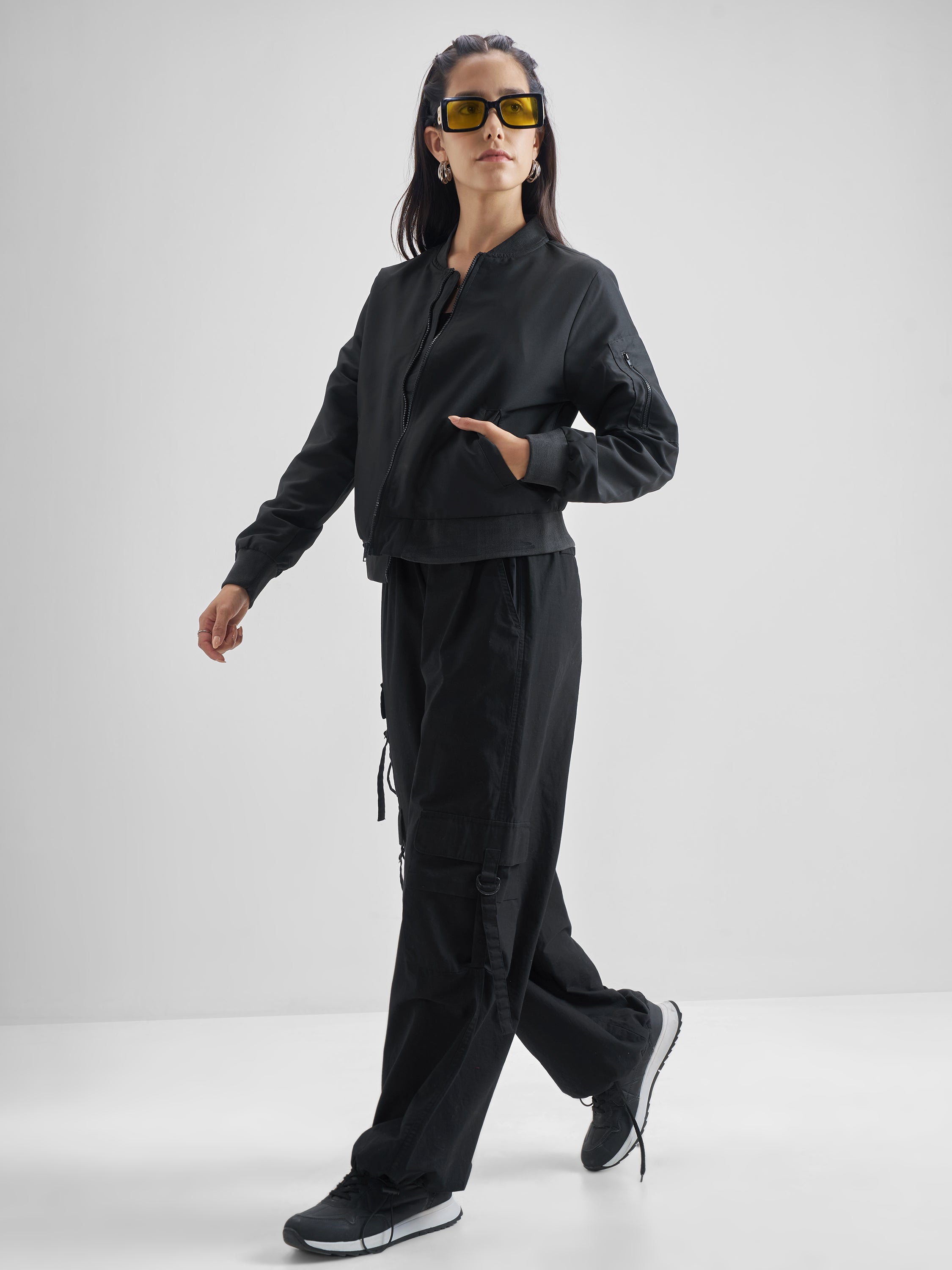 Women Tokyo Talkies Black Bomber Jacket - Black - Image 2