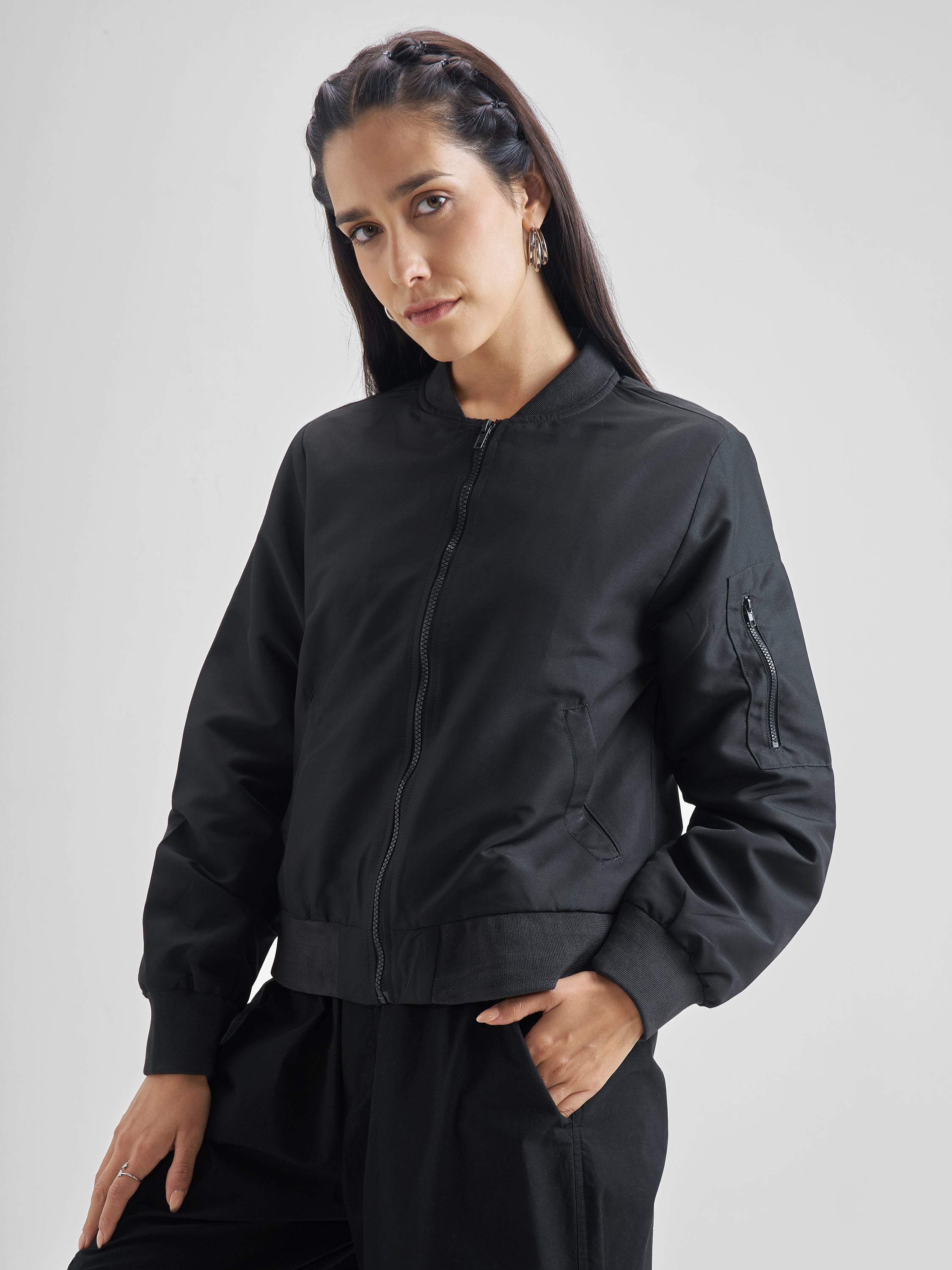 Women Tokyo Talkies Black Bomber Jacket - Black - Image 4