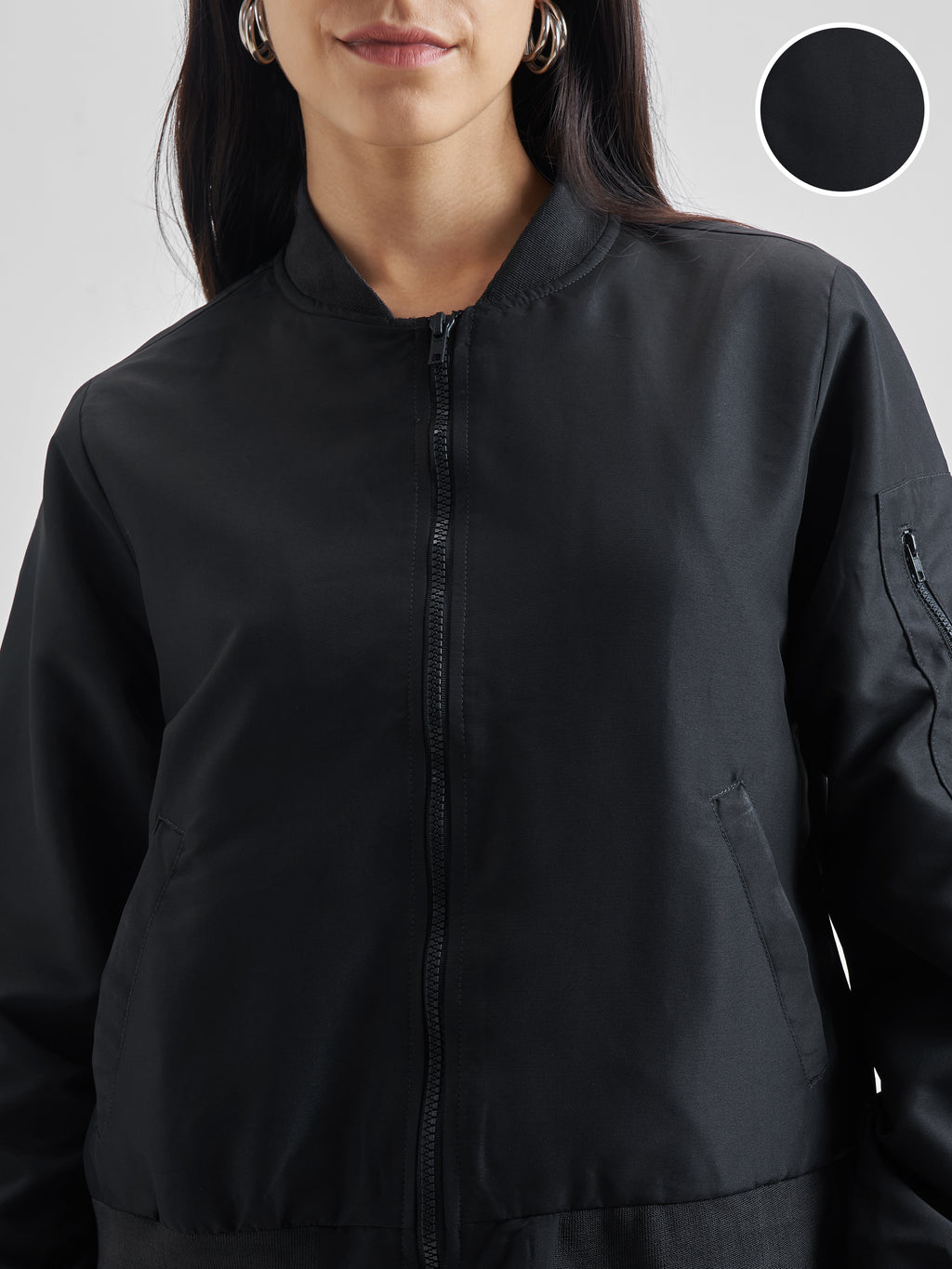 Women Tokyo Talkies Black Bomber Jacket - Black - Image 5