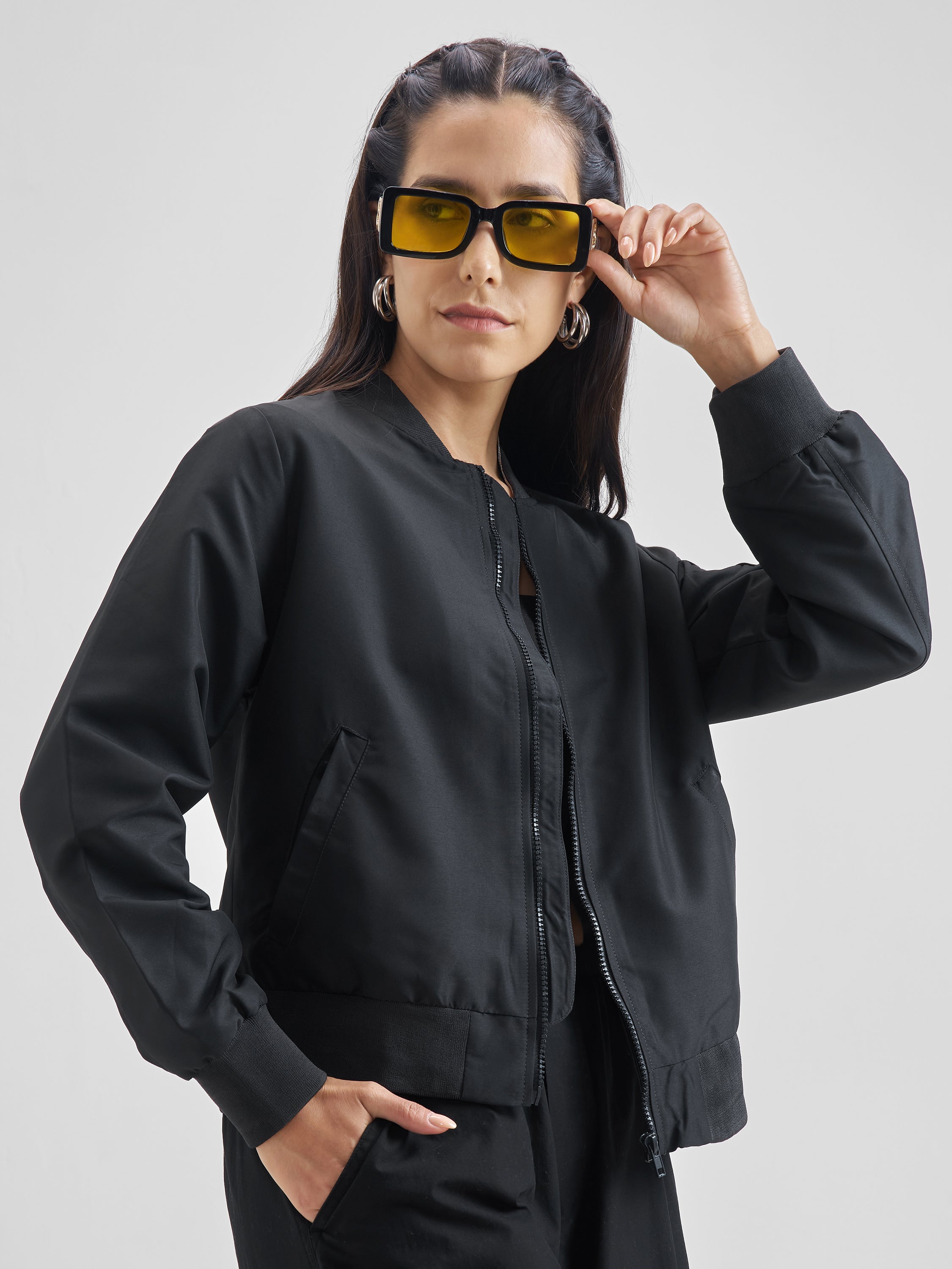 Women Tokyo Talkies Black Bomber Jacket - Black - Image 6