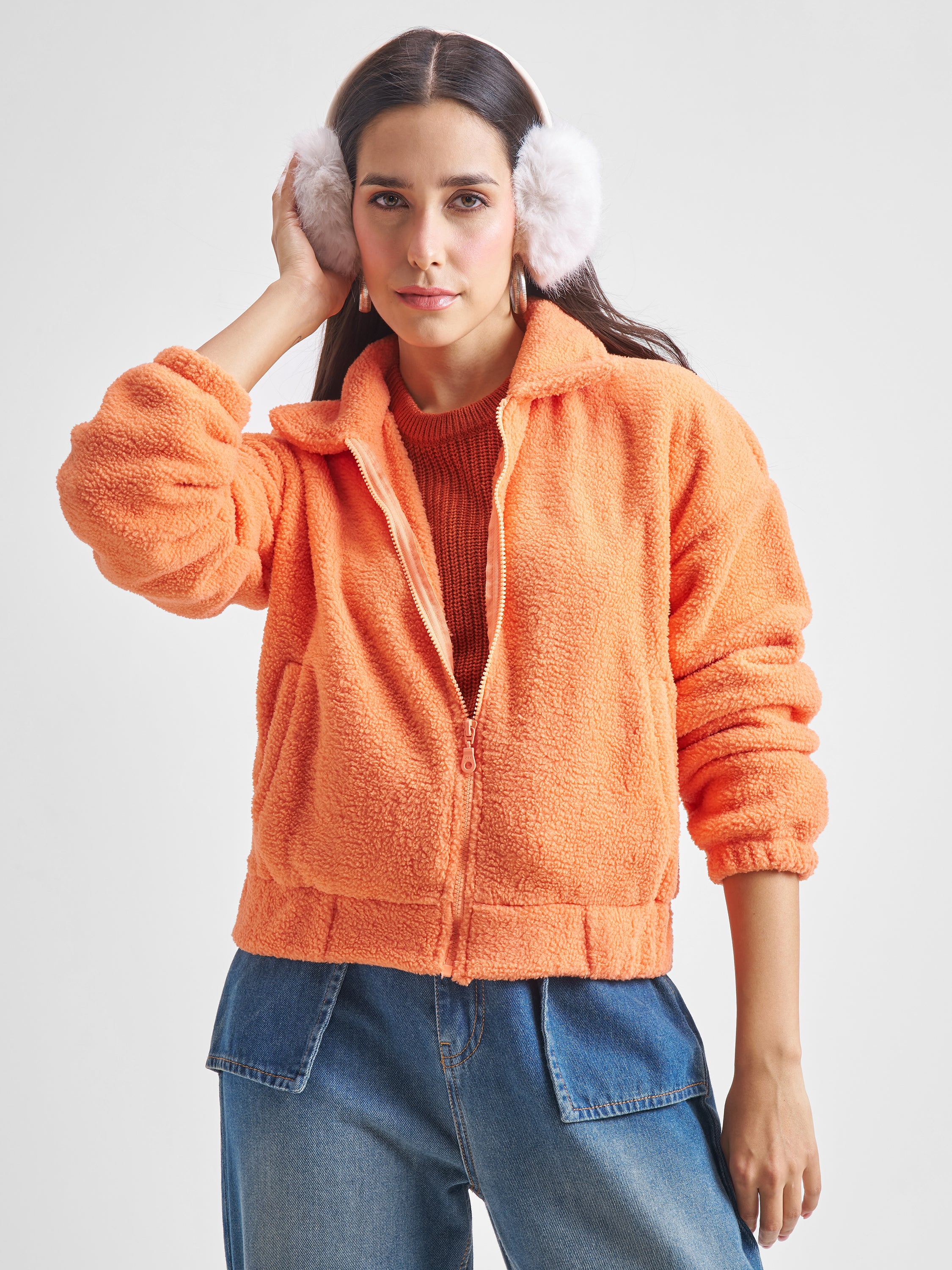 Tokyo Talkies Women Orange Open Front Jacket - Orange - Image 1