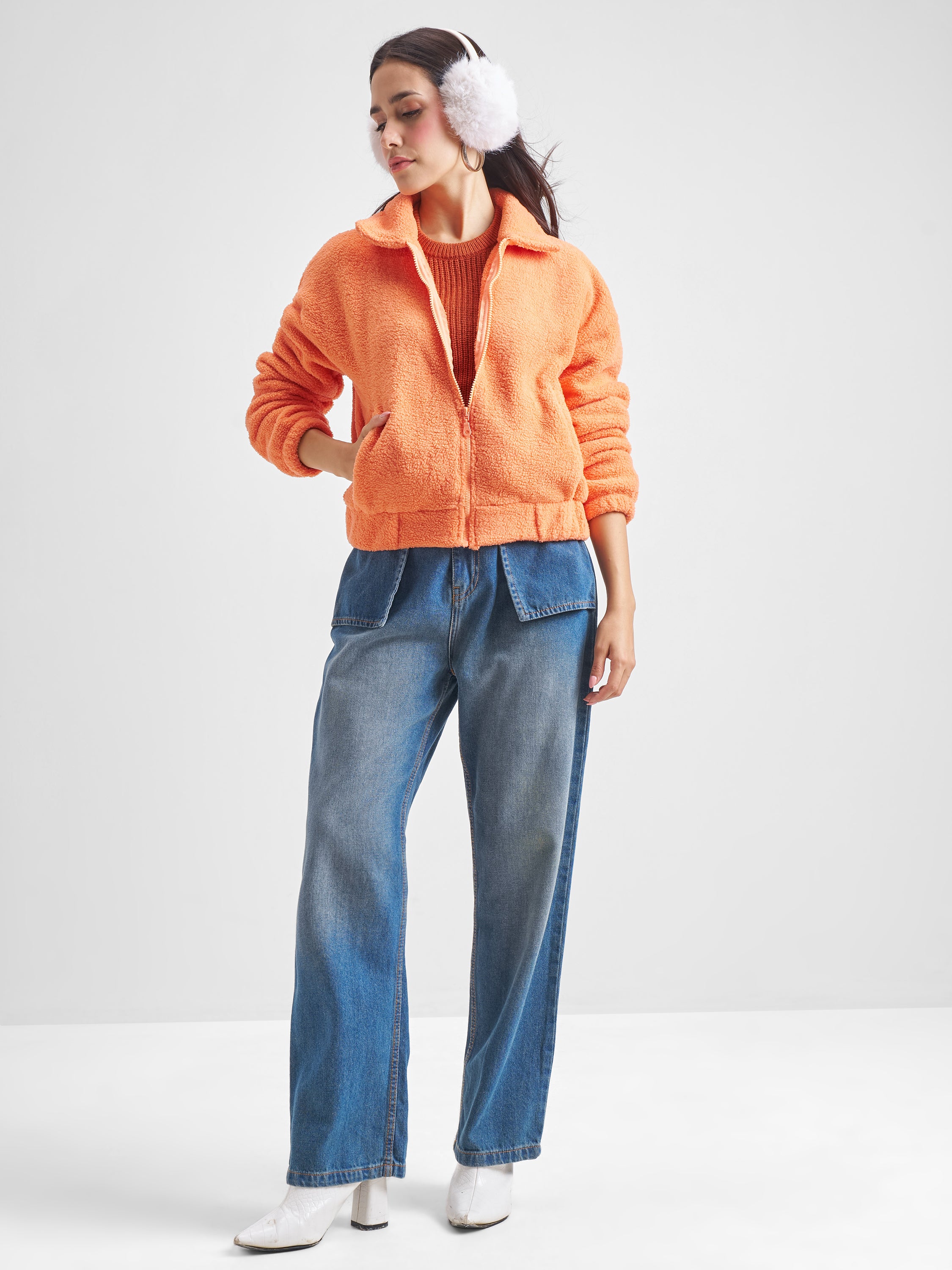 Tokyo Talkies Women Orange Open Front Jacket - Orange - Image 2
