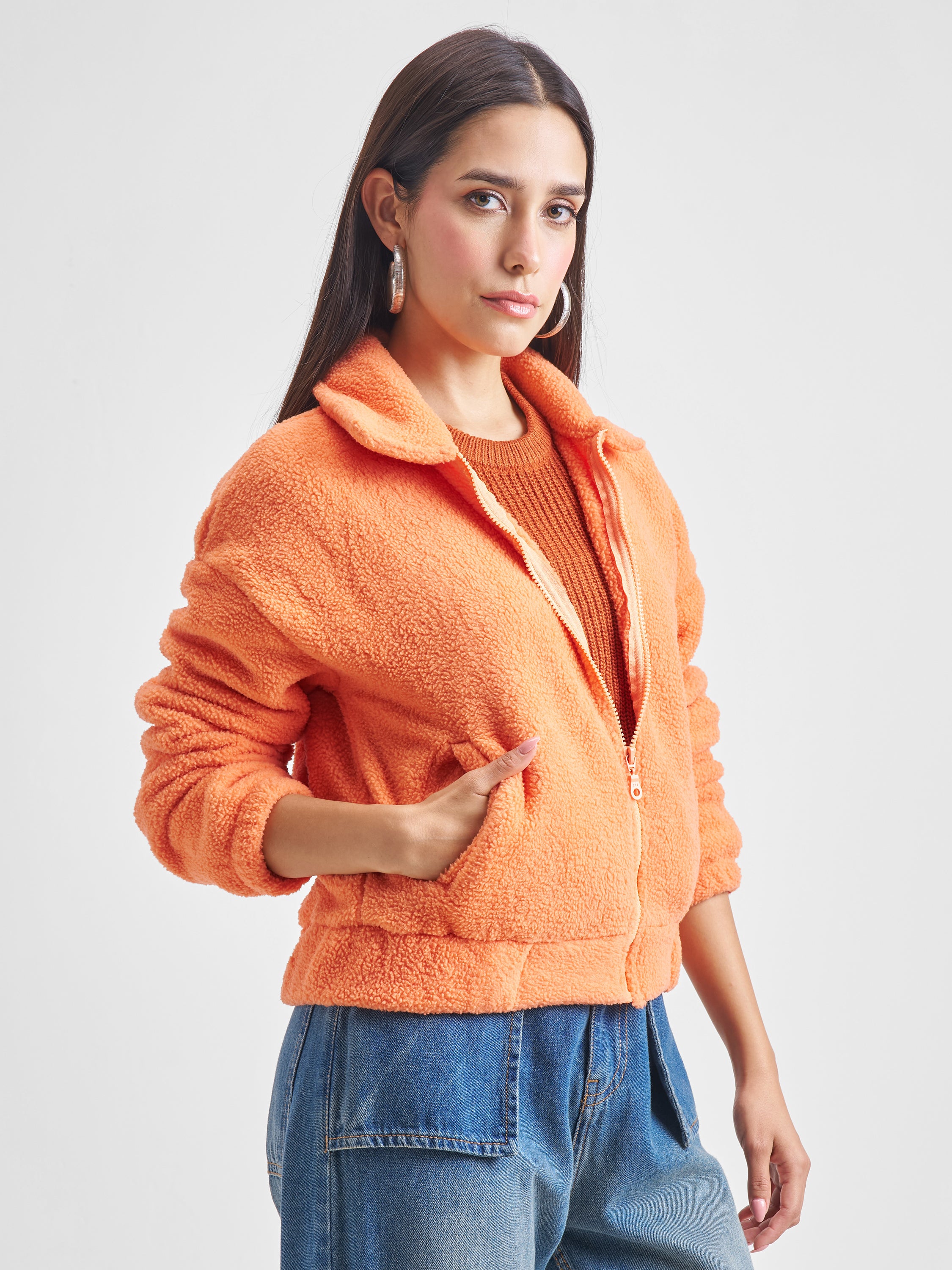 Tokyo Talkies Women Orange Open Front Jacket - Orange - Image 6