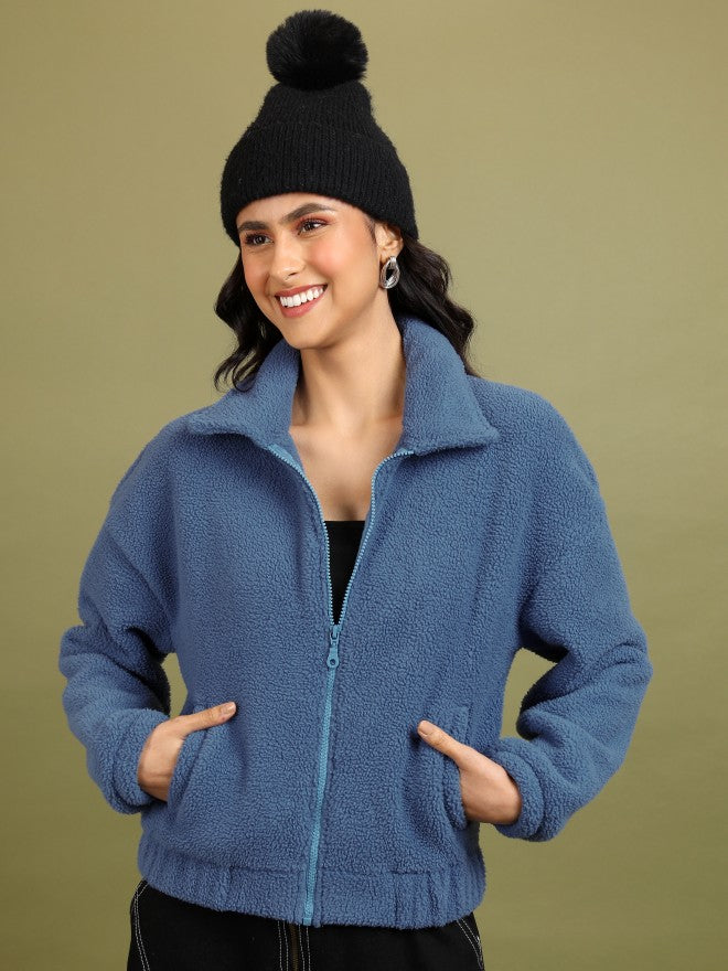 Tokyo Talkies Women Blue Open Front Jacket - Blue - Image 1