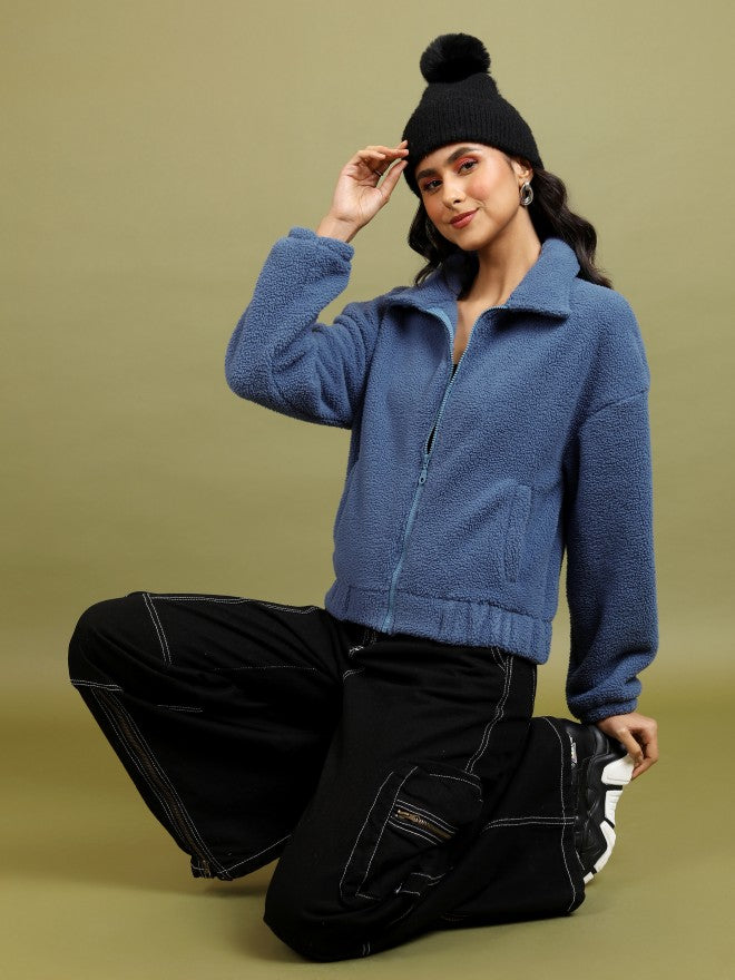 Tokyo Talkies Women Blue Open Front Jacket - Blue - Image 2