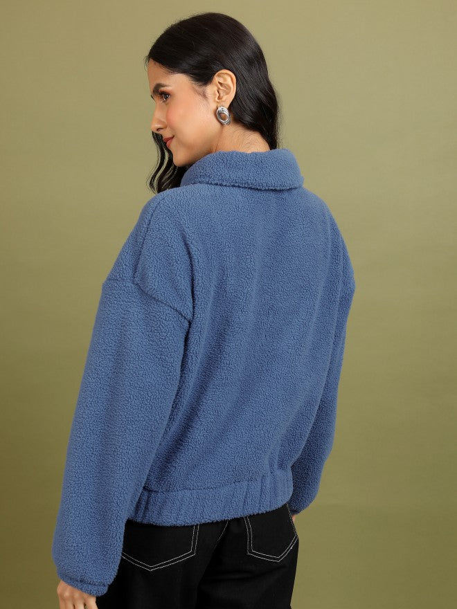 Tokyo Talkies Women Blue Open Front Jacket - Blue - Image 3