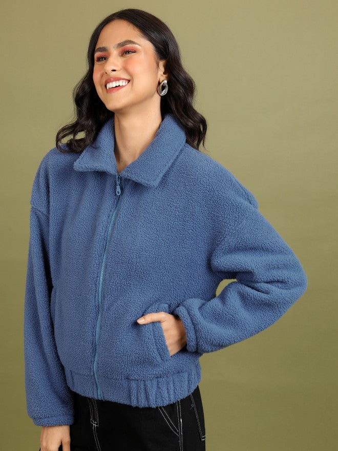 Tokyo Talkies Women Blue Open Front Jacket - Blue - Image 4