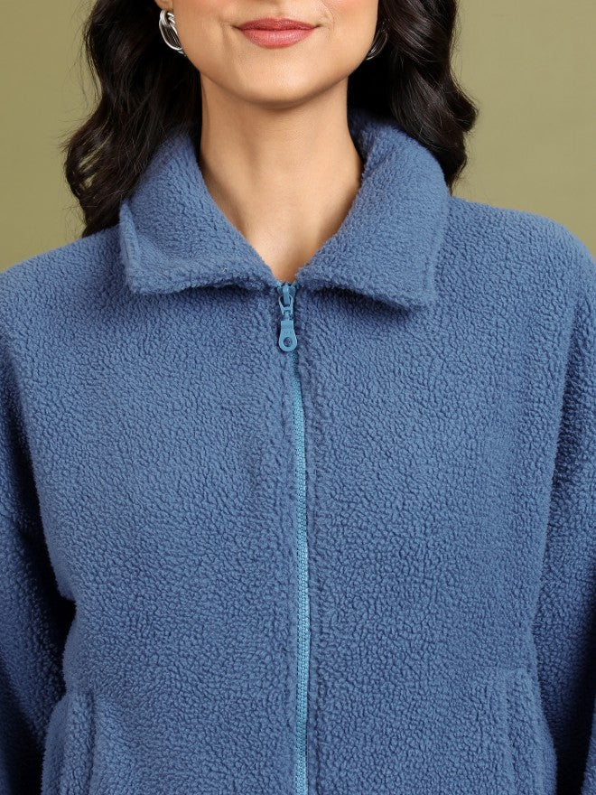 Tokyo Talkies Women Blue Open Front Jacket - Blue - Image 5