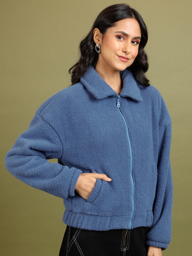 Tokyo Talkies Women Blue Open Front Jacket - Blue - Image 6