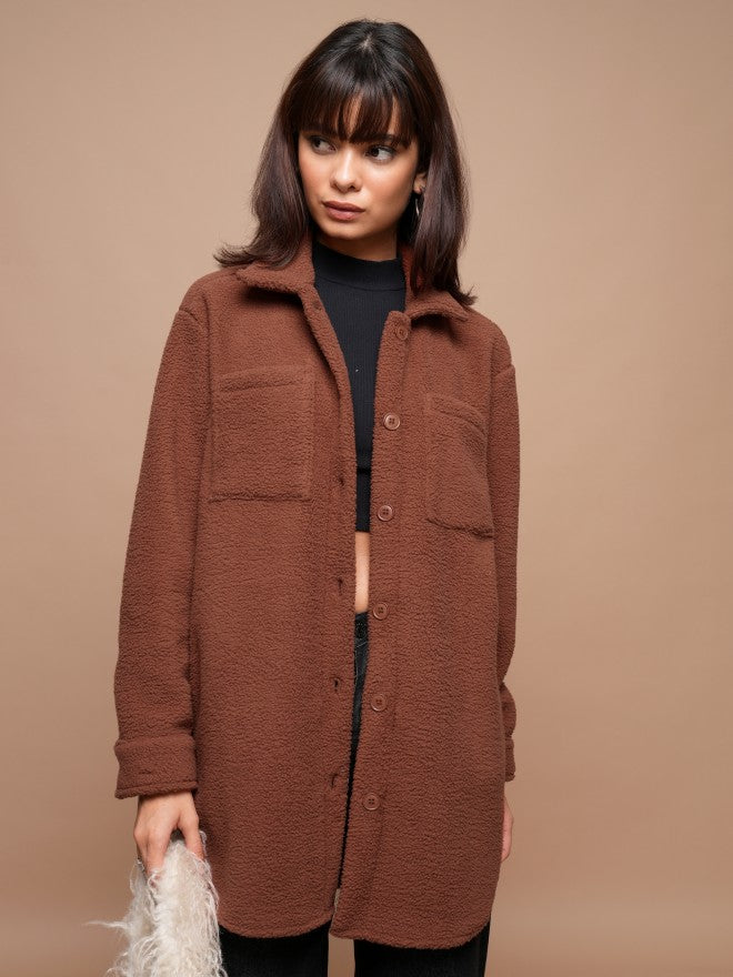 Tokyo Talkies Women Brown Open Front Jacket - Brown - Image 1