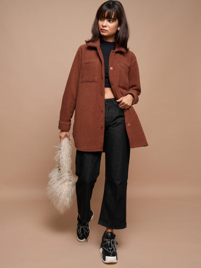Tokyo Talkies Women Brown Open Front Jacket - Brown - Image 2