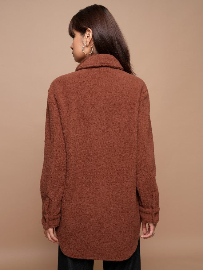 Tokyo Talkies Women Brown Open Front Jacket - Brown - Image 3