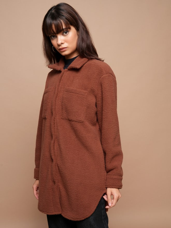 Tokyo Talkies Women Brown Open Front Jacket - Brown - Image 4