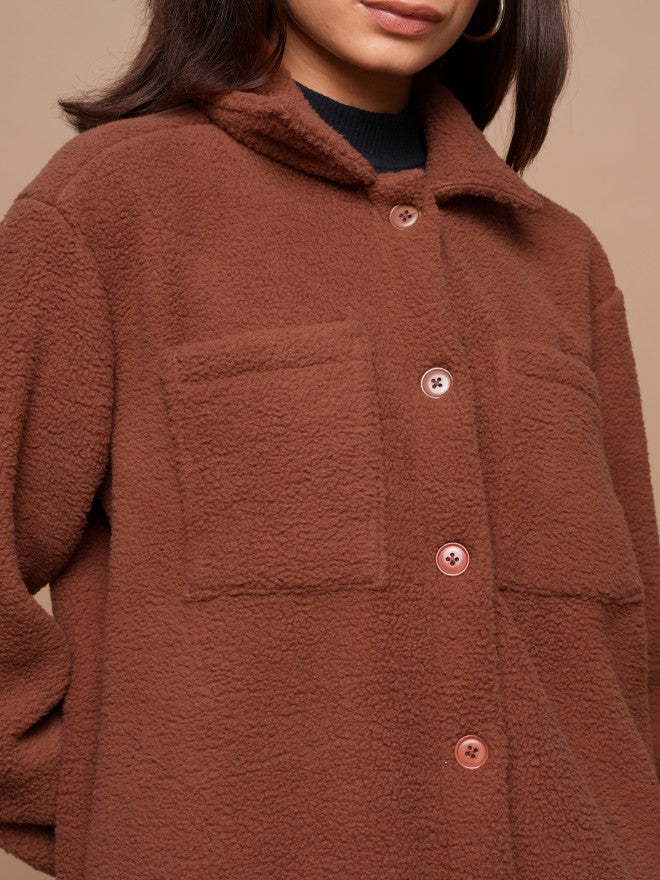 Tokyo Talkies Women Brown Open Front Jacket - Brown - Image 5