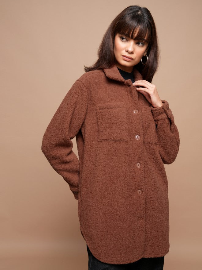 Tokyo Talkies Women Brown Open Front Jacket - Brown - Image 6