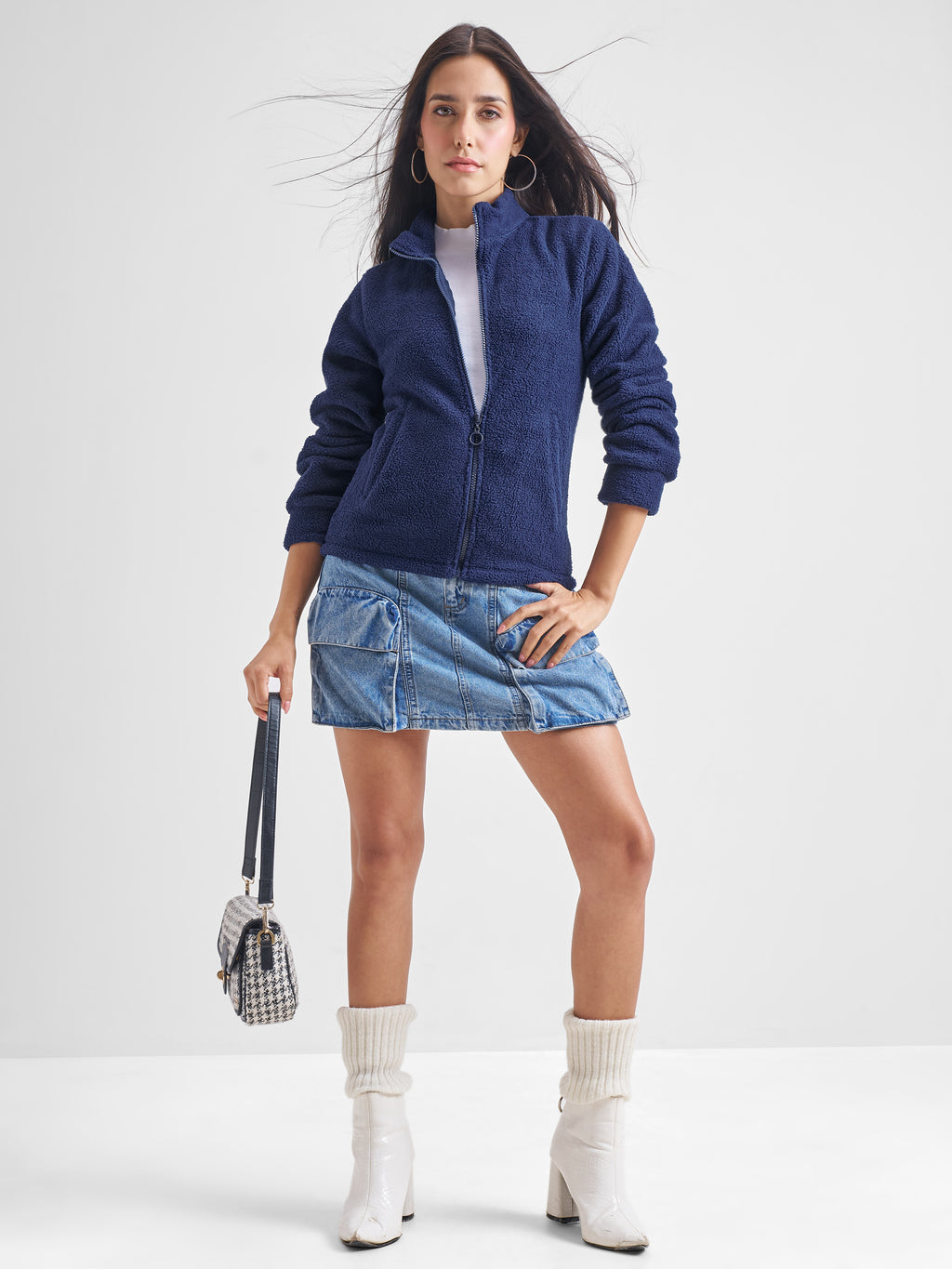Tokyo Talkies Women Navy Blue Open Front Jacket - Navy Blue - Image 2