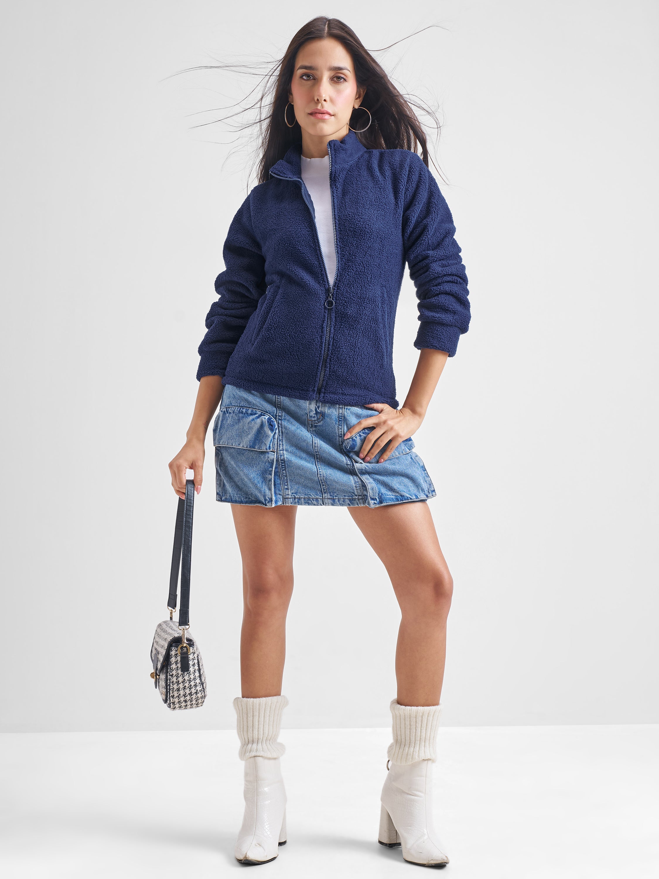 Tokyo Talkies Women Navy Blue Open Front Jacket - Navy Blue - Image 2