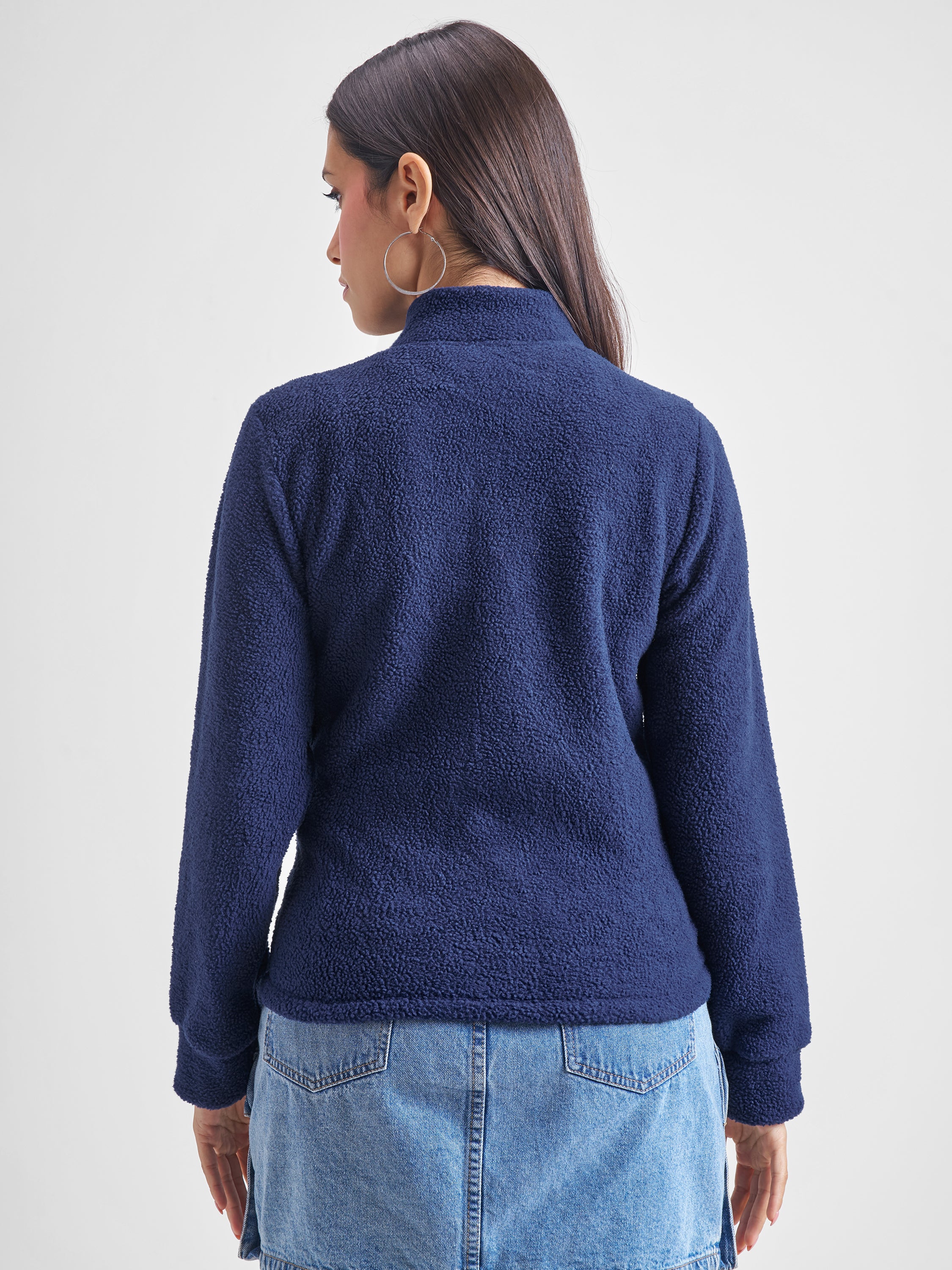 Tokyo Talkies Women Navy Blue Open Front Jacket - Navy Blue - Image 3