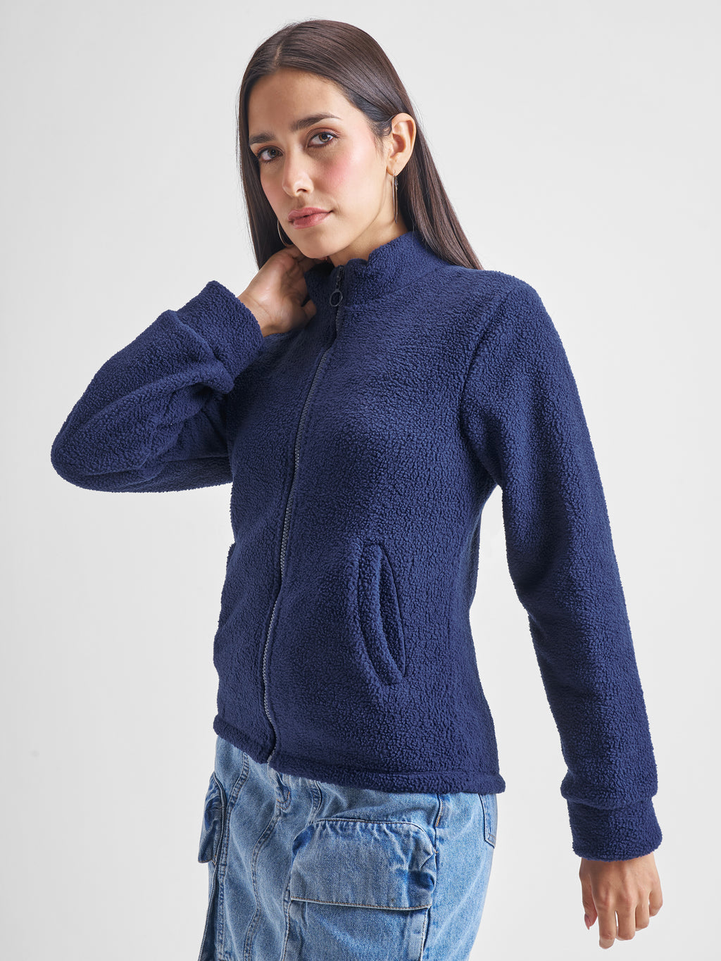Tokyo Talkies Women Navy Blue Open Front Jacket - Navy Blue - Image 4