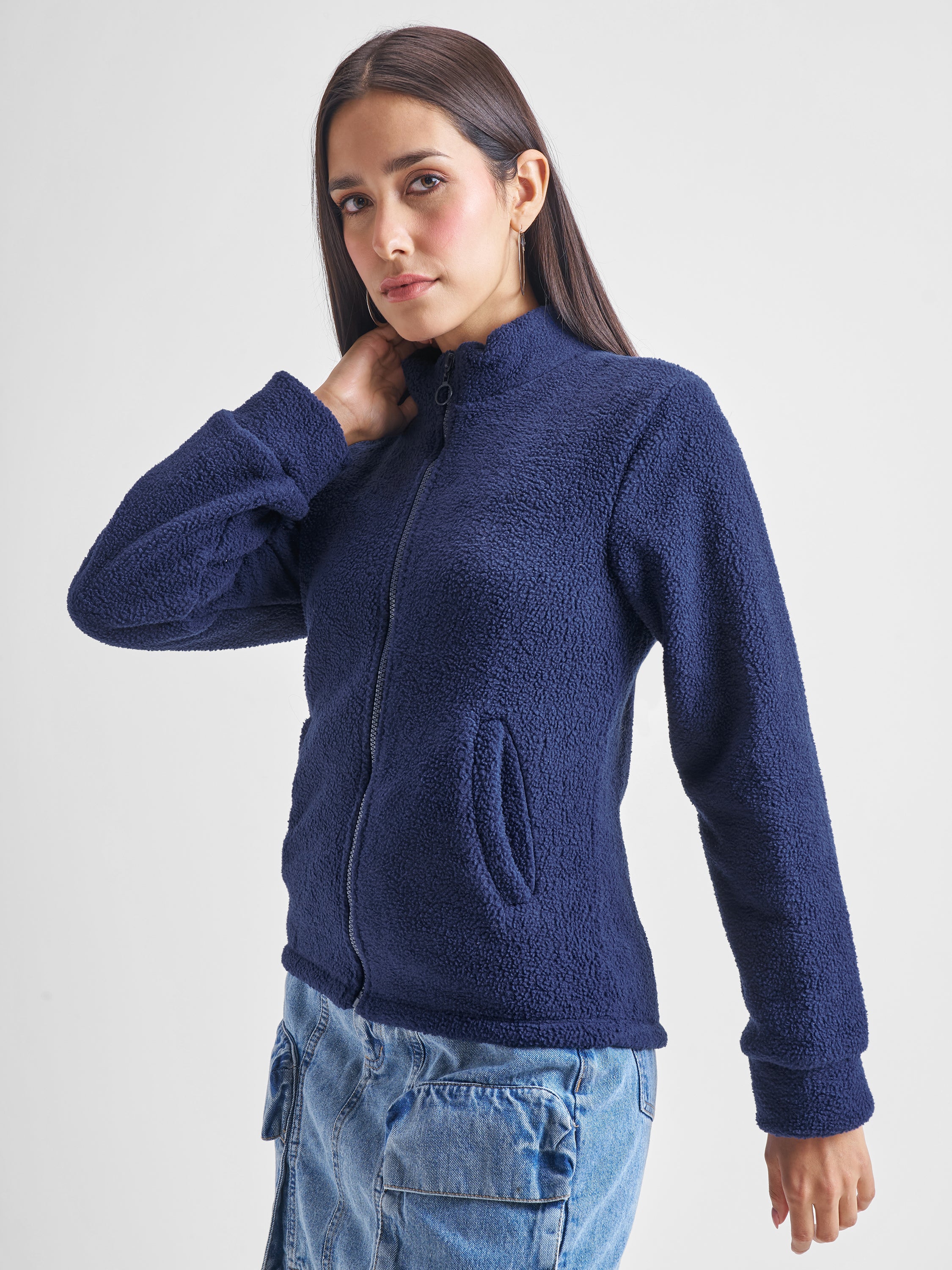 Tokyo Talkies Women Navy Blue Open Front Jacket - Navy Blue - Image 4